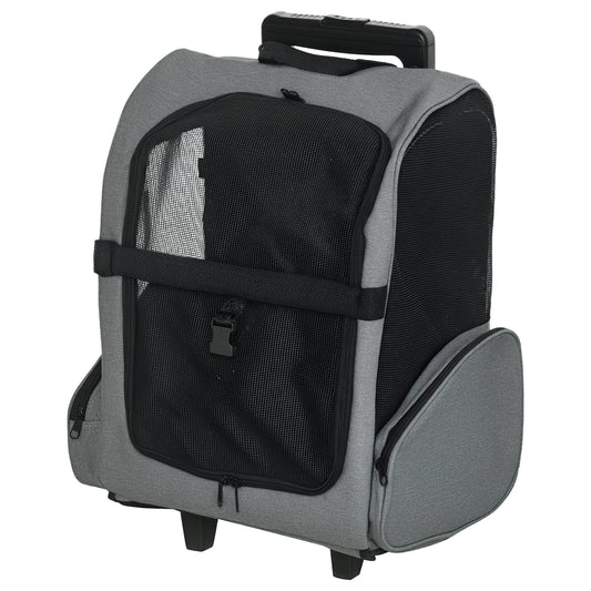 Pet Travel Backpack Bag Cat Puppy Dog Carrier w/ Trolley and Telescopic Handle Portable Stroller Wheel Luggage Bag (Grey)