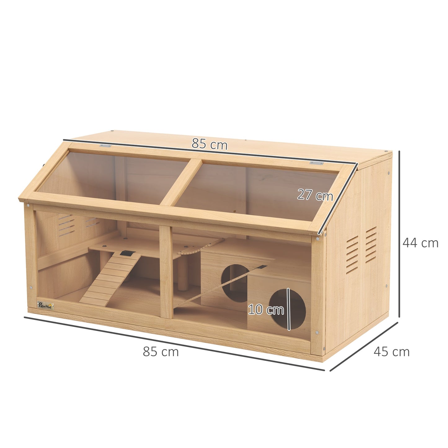 Wooden Hamster Cage, Gerbil Cage for Syrian Hamster with Exercise Play House, Openable Top 85 x 45 x 44cm - Nature