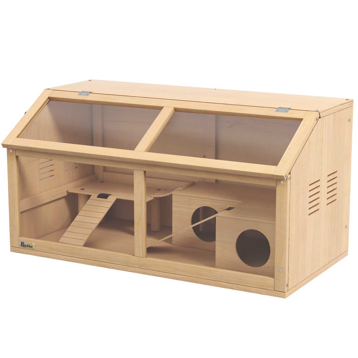 Wooden Hamster Cage, Gerbil Cage for Syrian Hamster with Exercise Play House, Openable Top 85 x 45 x 44cm - Nature