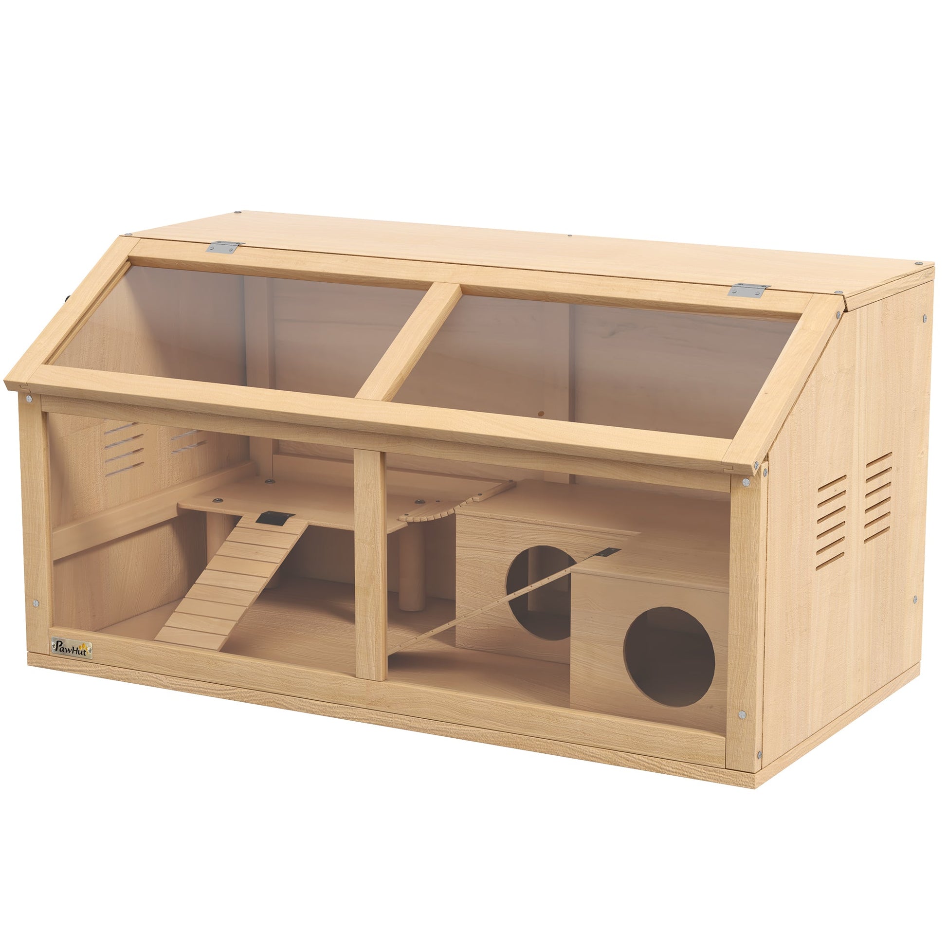 Wooden Hamster Cage, Gerbil Cage for Syrian Hamster with Exercise Play House, Openable Top 85 x 45 x 44cm - Nature