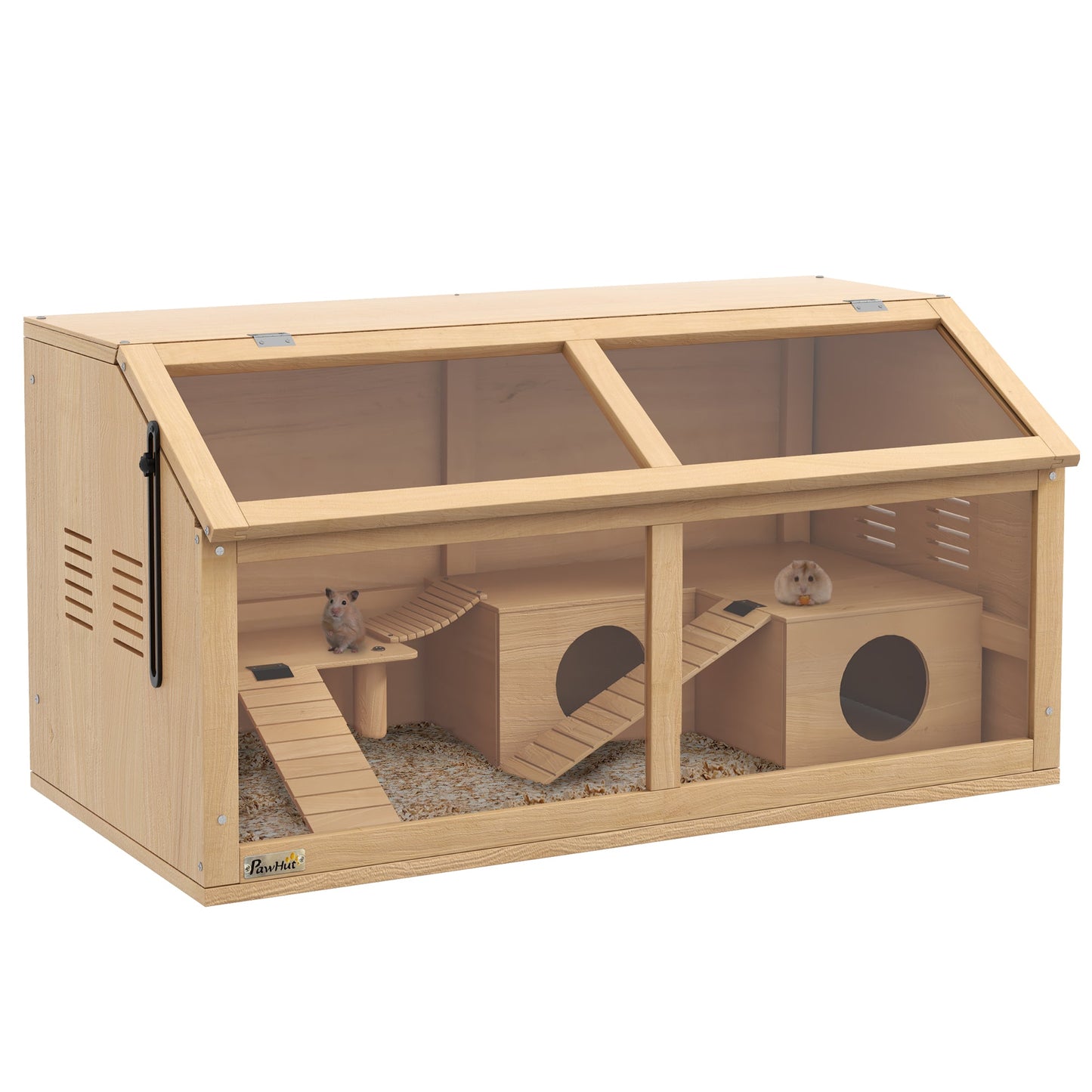 Wooden Hamster Cage, Gerbil Cage for Syrian Hamster with Exercise Play House, Openable Top 85 x 45 x 44cm - Nature