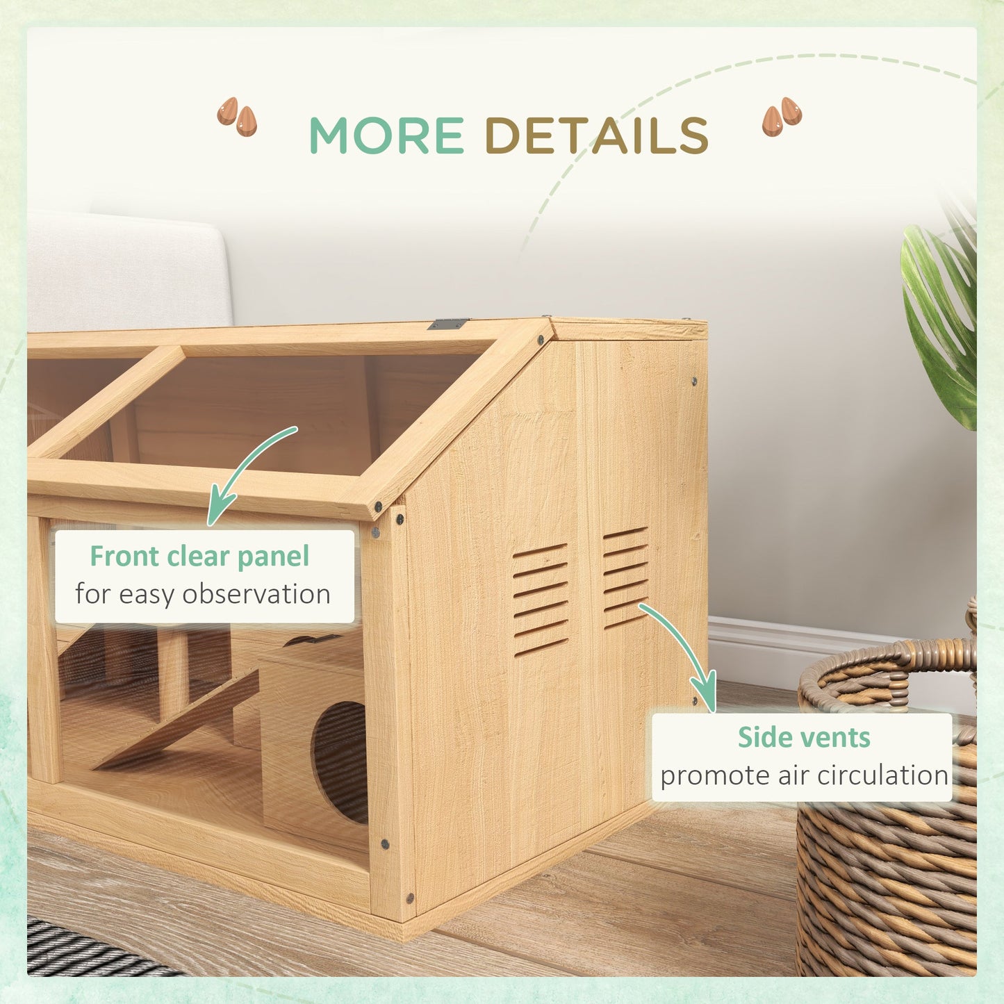 Wooden Hamster Cage, Gerbil Cage for Syrian Hamster with Exercise Play House, Openable Top 85 x 45 x 44cm - Nature