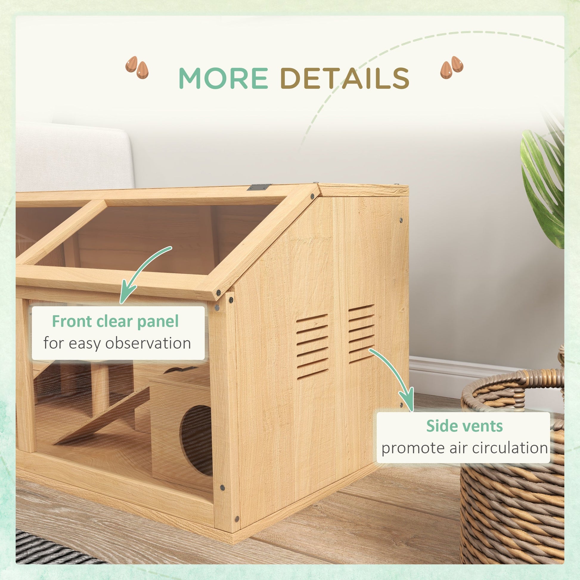 Wooden Hamster Cage, Gerbil Cage for Syrian Hamster with Exercise Play House, Openable Top 85 x 45 x 44cm - Nature