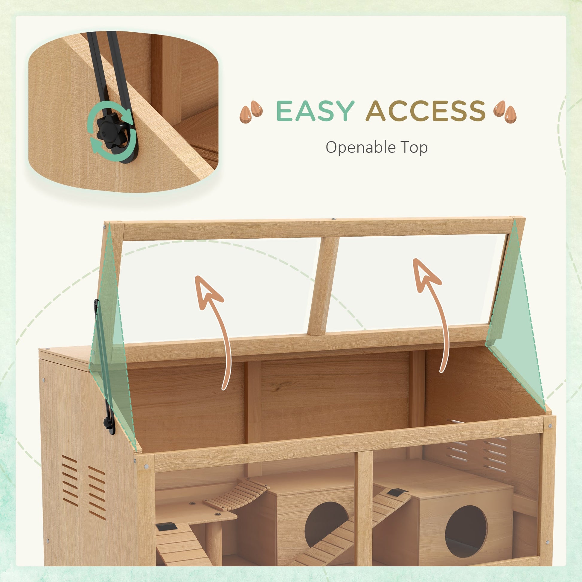 Wooden Hamster Cage, Gerbil Cage for Syrian Hamster with Exercise Play House, Openable Top 85 x 45 x 44cm - Nature