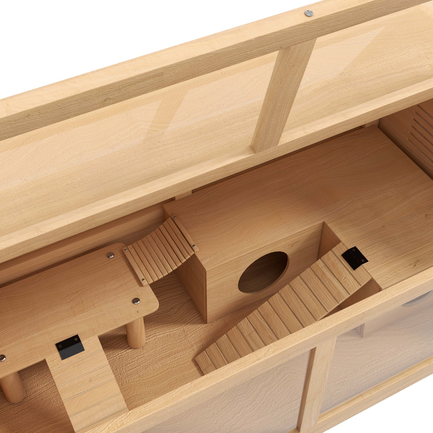 Wooden Hamster Cage, Gerbil Cage for Syrian Hamster with Exercise Play House, Openable Top 85 x 45 x 44cm - Nature