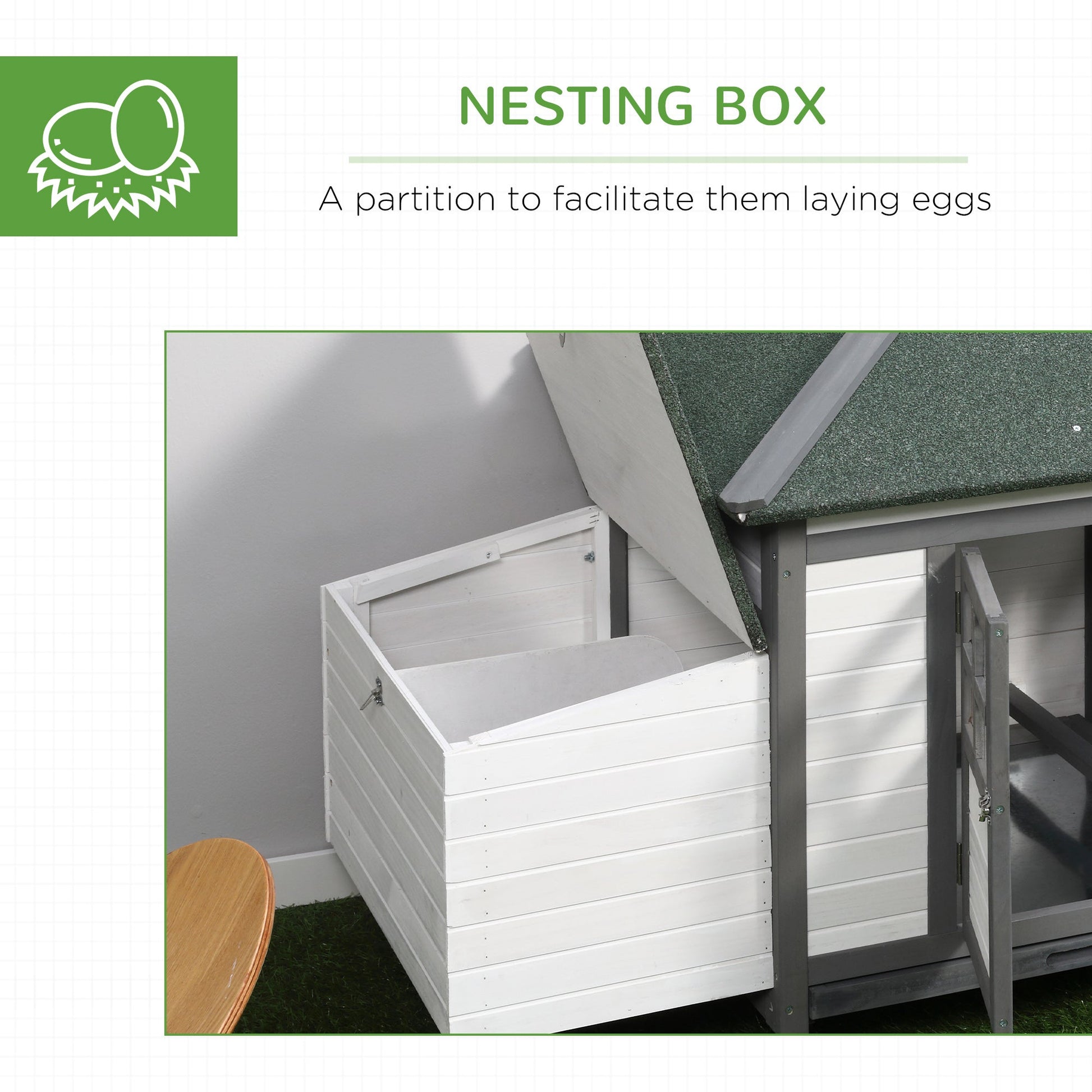 Chicken Coop with Chicken Run, Outdoor Hen House Poultry Cage with Nesting Box, Openable Top, 196 x 76 x 97cm, Grey