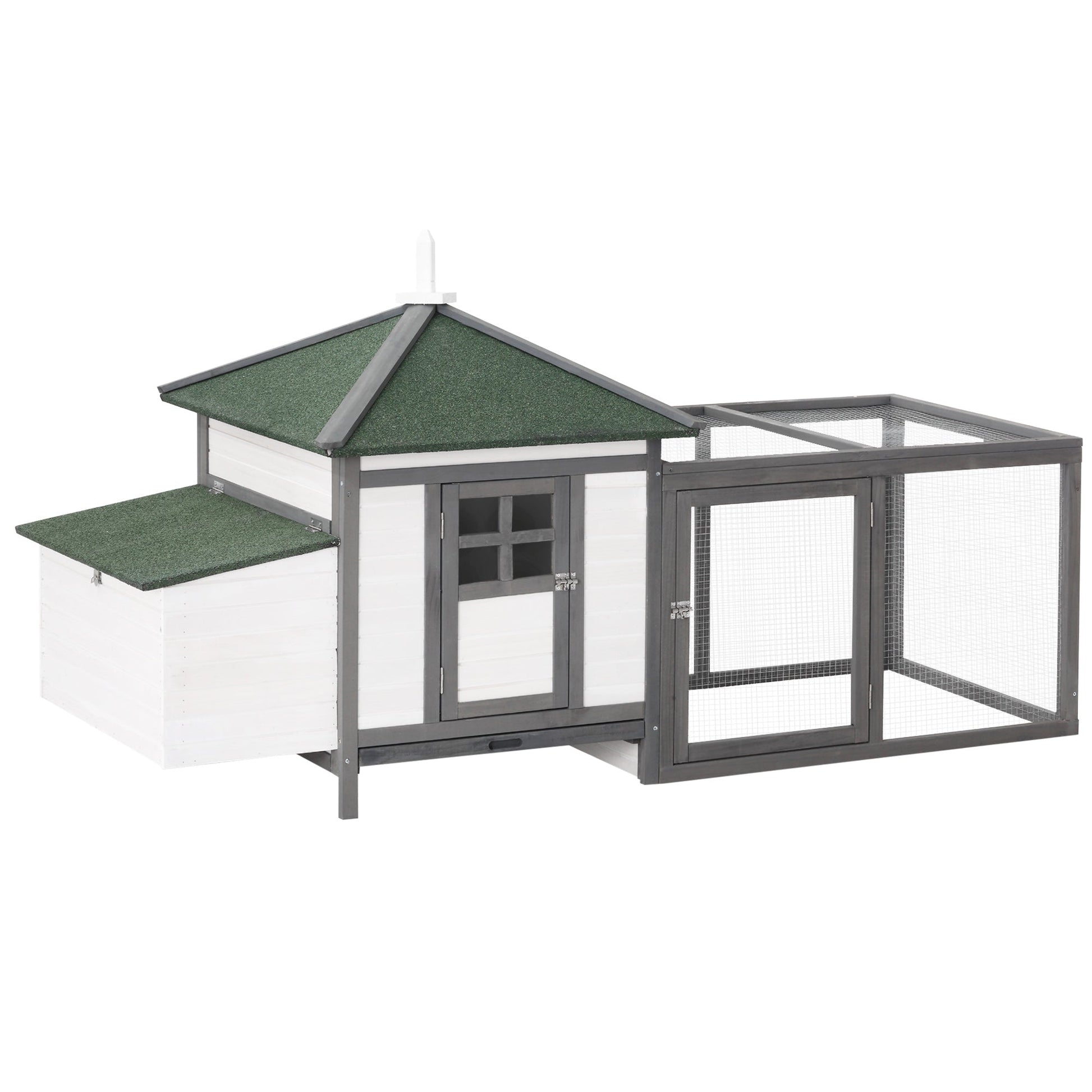 Chicken Coop with Chicken Run, Outdoor Hen House Poultry Cage with Nesting Box, Openable Top, 196 x 76 x 97cm, Grey