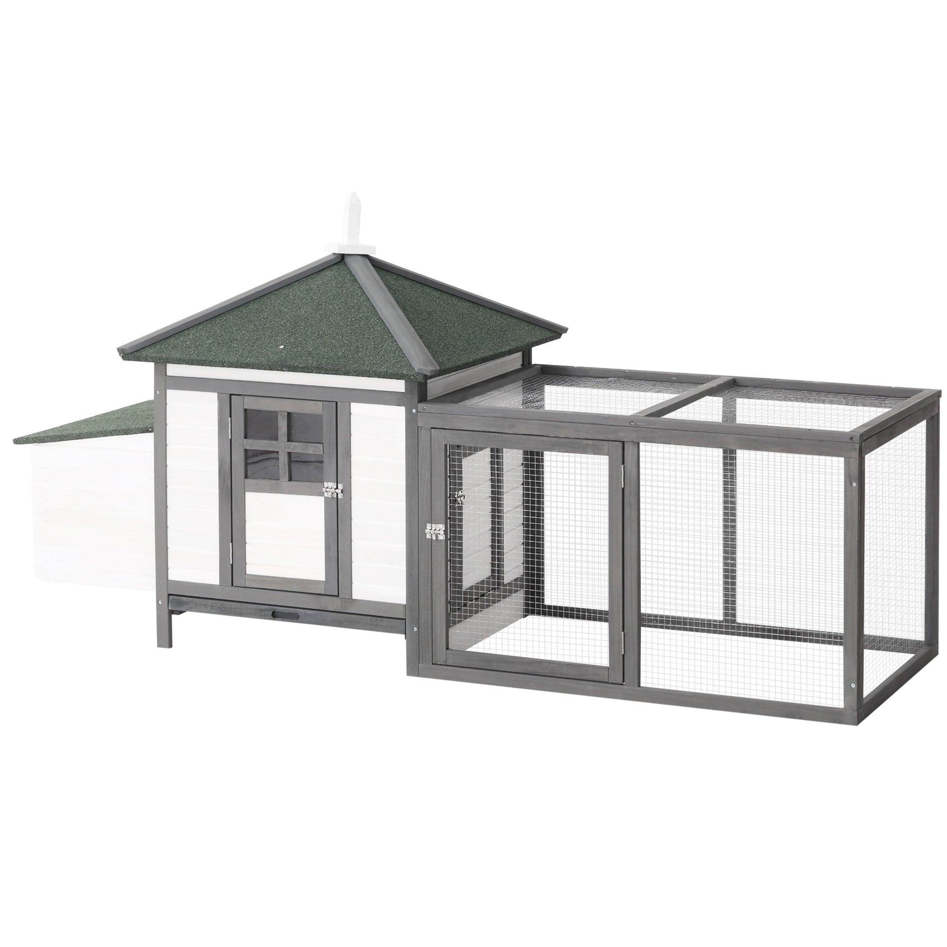Chicken Coop with Chicken Run, Outdoor Hen House Poultry Cage with Nesting Box, Openable Top, 196 x 76 x 97cm, Grey