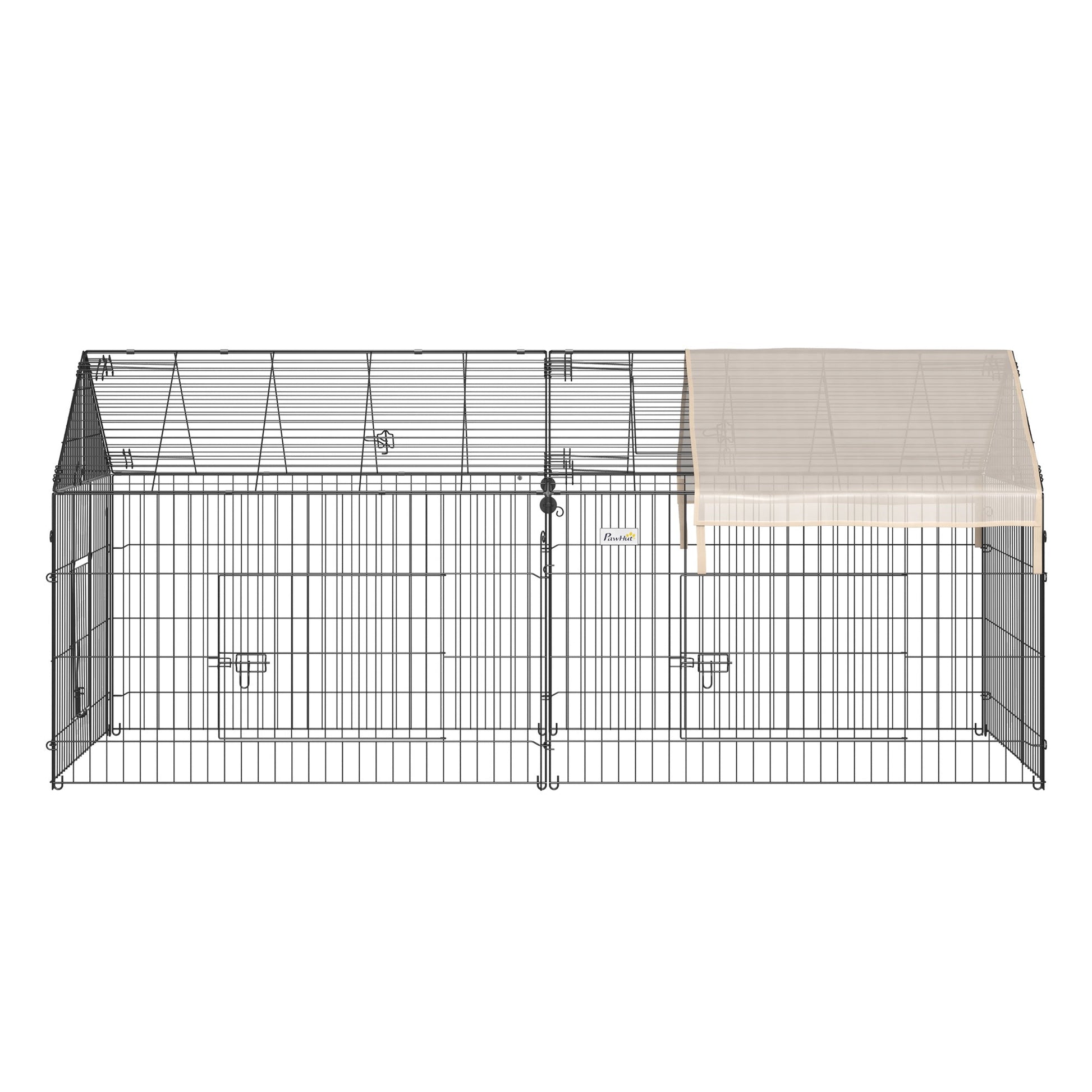 Rabbit Run Playpen, Guinea Pig Cage with Pitched Roof, Sun Protection Cover, 220 x 103 x 103 cm, Metal Enclosure for Small Animals, Chickens, Ferrets, Beige