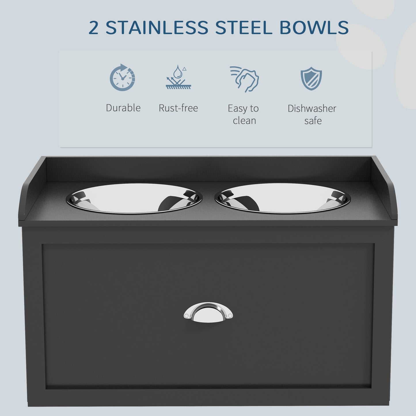 Stainless Steel Raised Dog Bowls, Double Dog Food and Water Bowl w/ 21L Storage Drawer, for Large Dogs - Black