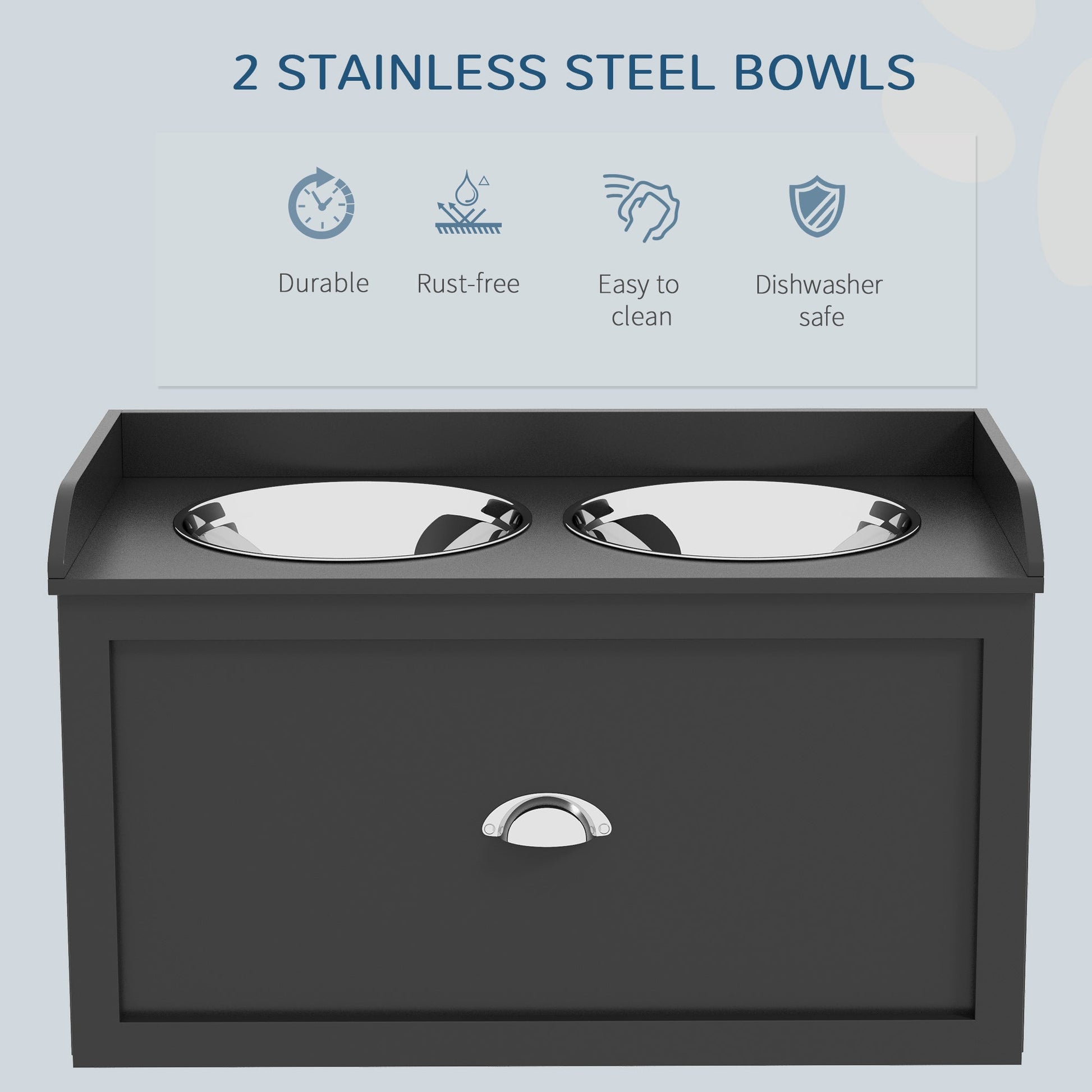 Stainless Steel Raised Dog Bowls, Double Dog Food and Water Bowl w/ 21L Storage Drawer, for Large Dogs - Black