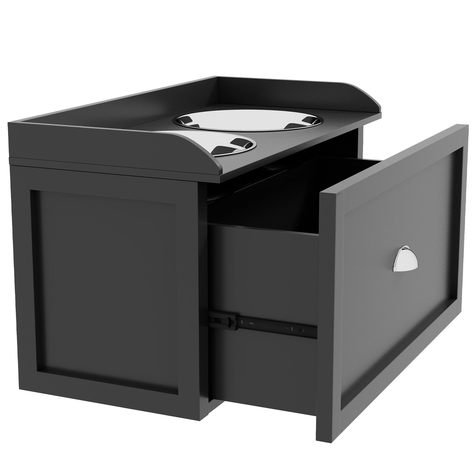 Stainless Steel Raised Dog Bowls, Double Dog Food and Water Bowl w/ 21L Storage Drawer, for Large Dogs - Black