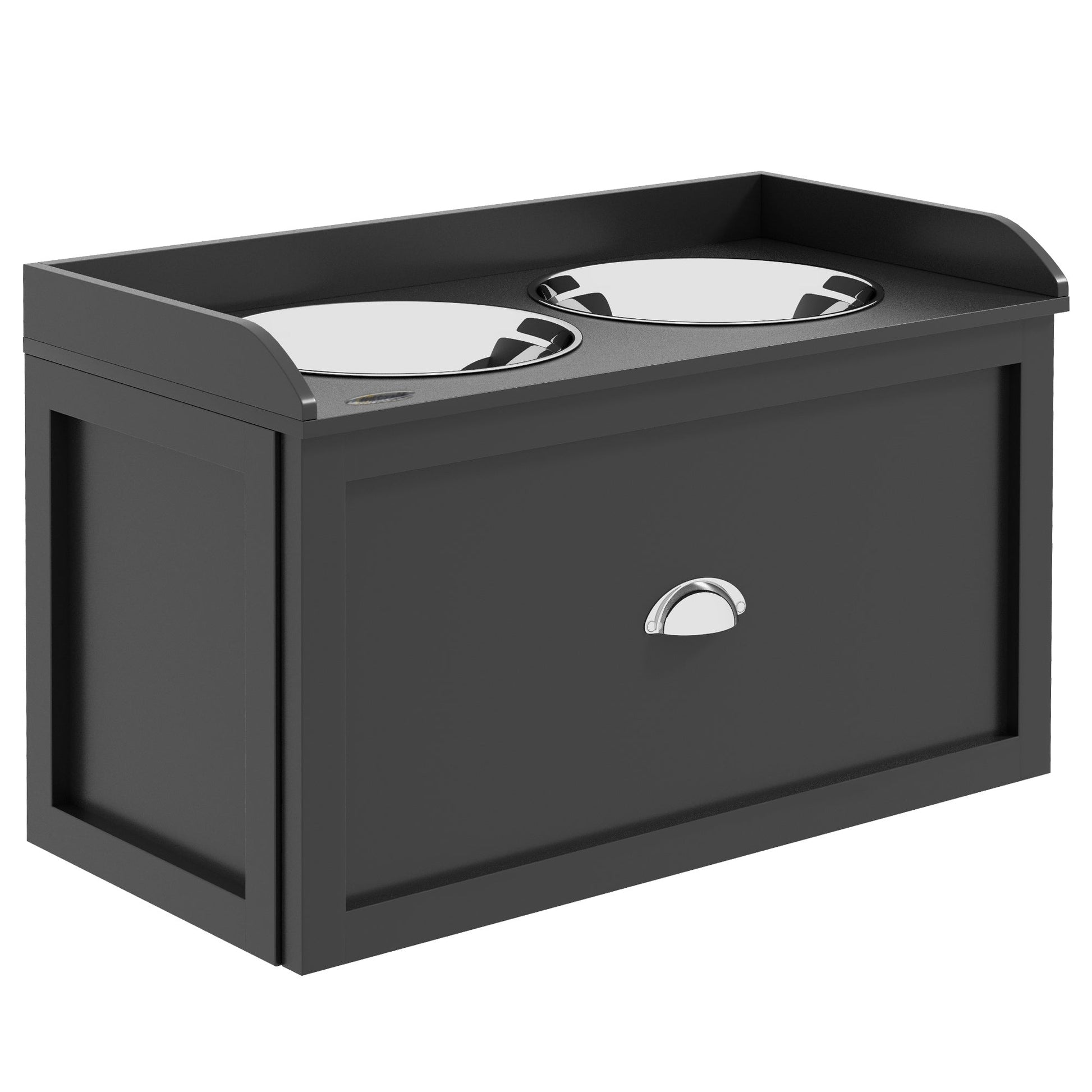 Stainless Steel Raised Dog Bowls, Double Dog Food and Water Bowl w/ 21L Storage Drawer, for Large Dogs - Black