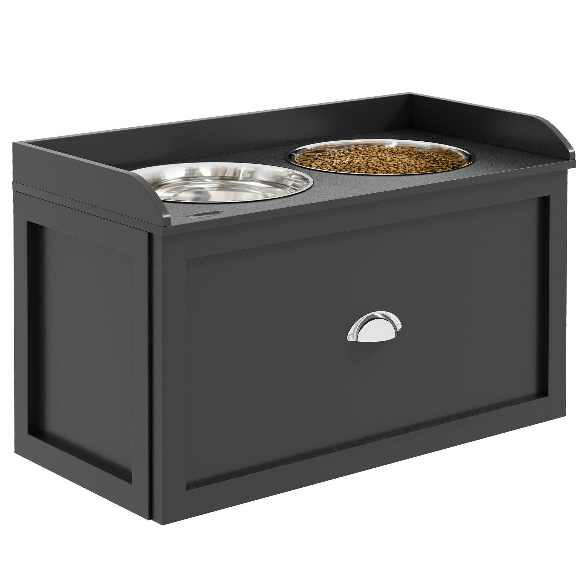 Stainless Steel Raised Dog Bowls, Double Dog Food and Water Bowl w/ 21L Storage Drawer, for Large Dogs - Black