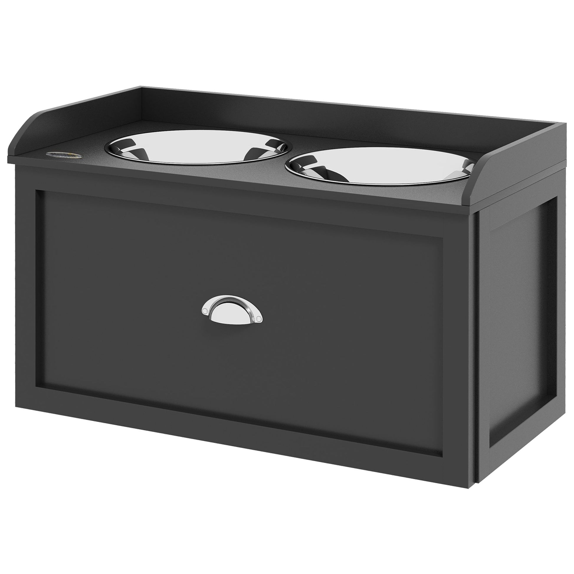 Stainless Steel Raised Dog Bowls, Double Dog Food and Water Bowl w/ 21L Storage Drawer, for Large Dogs - Black