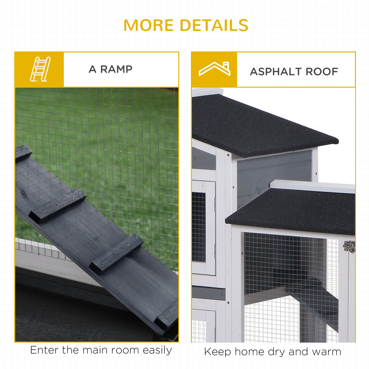 Rabbit Hutch Guinea Pig Hutch Wooden House with Run, 2 Tier Pet Cage Outdoor with No-leak Plastic Trays, 157.4 x 53 x 93.5cm, Grey