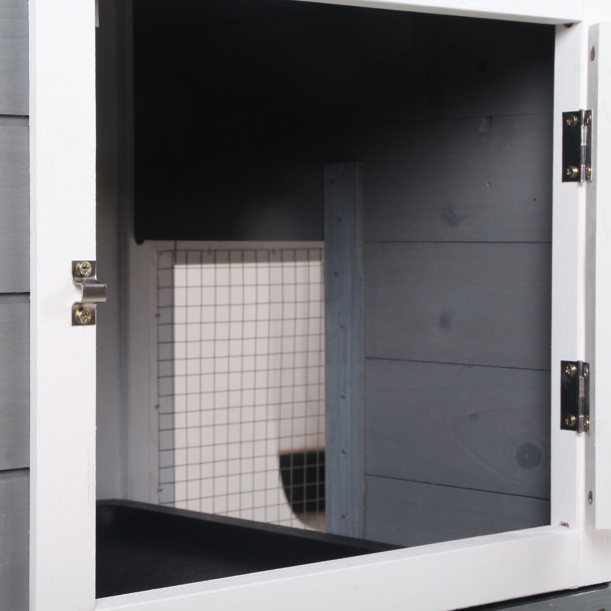 Rabbit Hutch Guinea Pig Hutch Wooden House with Run, 2 Tier Pet Cage Outdoor with No-leak Plastic Trays, 157.4 x 53 x 93.5cm, Grey