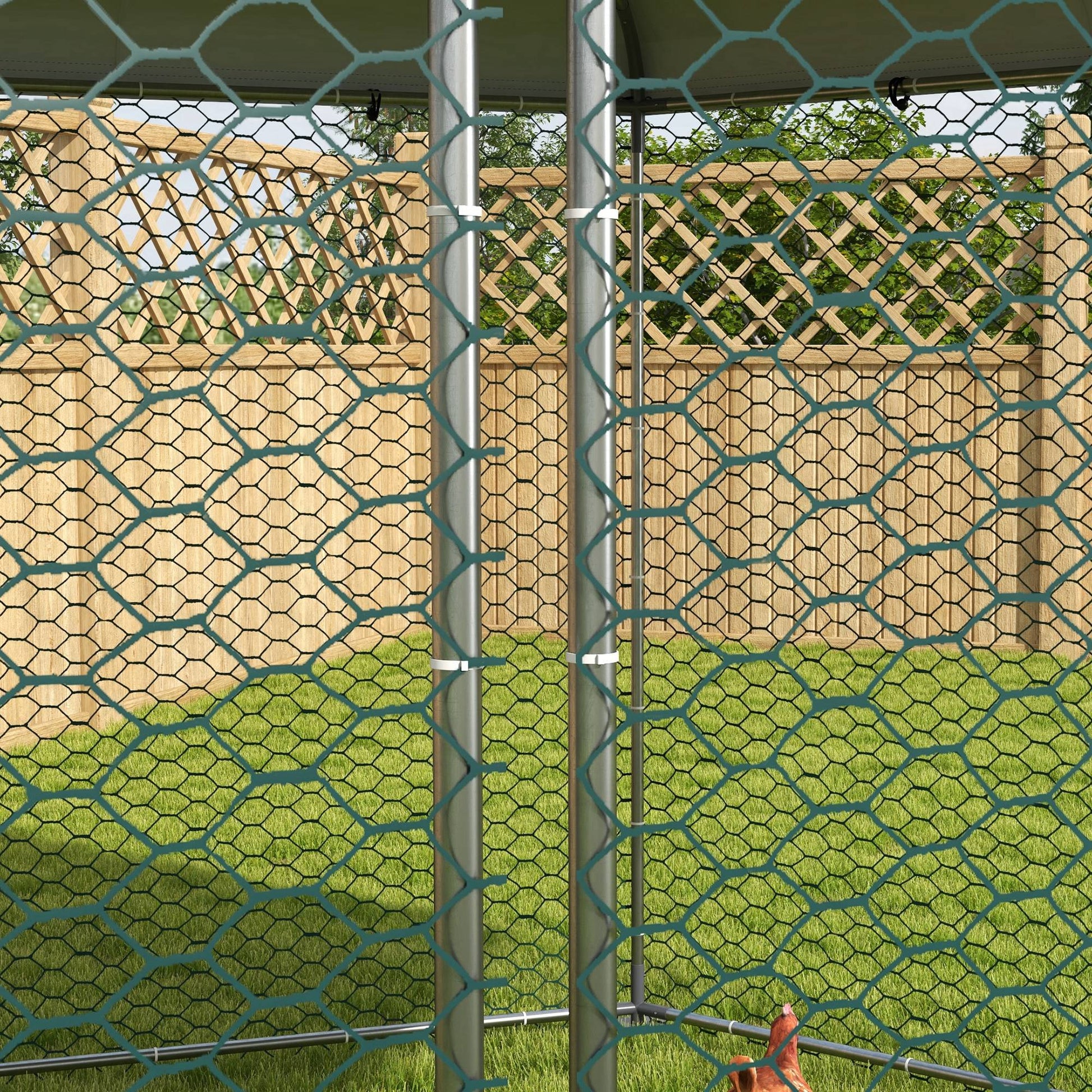 Walk in Chicken Run Chicken Coop Galvanised Outdoor Poultry Cage w/ Cover, for 10-15 Chickens, Hens, Rabbits, Ducks, 4 x 3.5 x 2.6m - Silver Tone