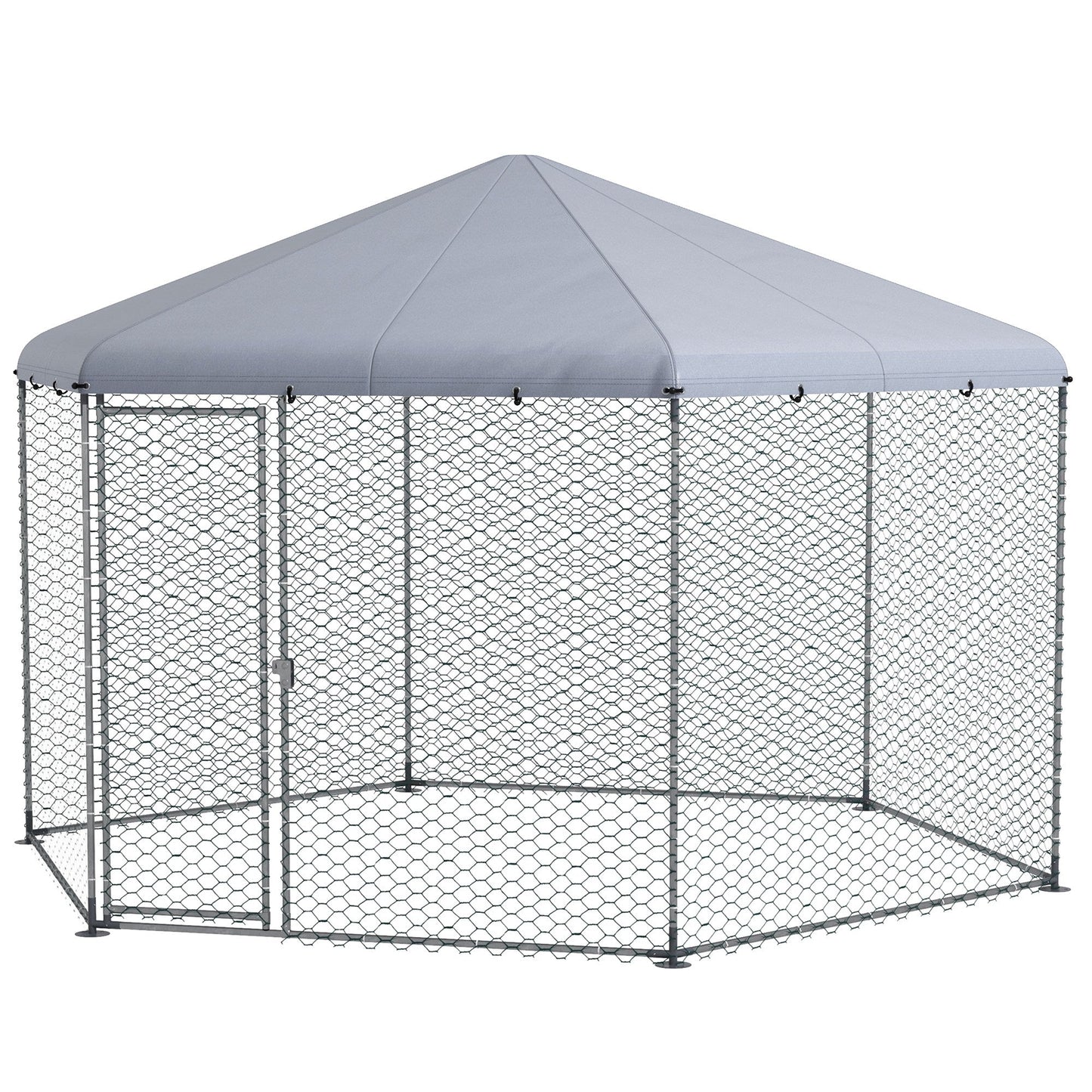 Walk in Chicken Run Chicken Coop Galvanised Outdoor Poultry Cage w/ Cover, for 10-15 Chickens, Hens, Rabbits, Ducks, 4 x 3.5 x 2.6m - Silver Tone