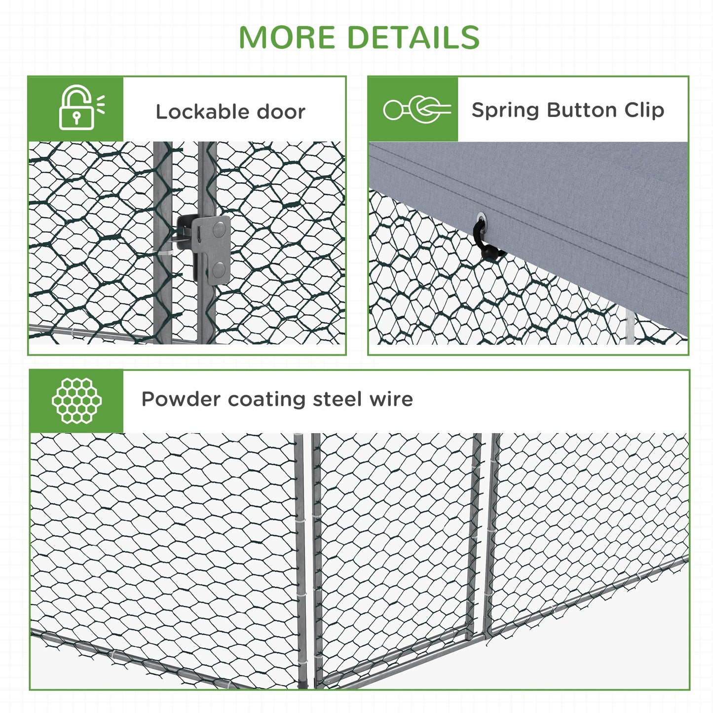 Walk in Chicken Run Chicken Coop Galvanised Outdoor Poultry Cage w/ Cover, for 10-15 Chickens, Hens, Rabbits, Ducks, 4 x 3.5 x 2.6m - Silver Tone