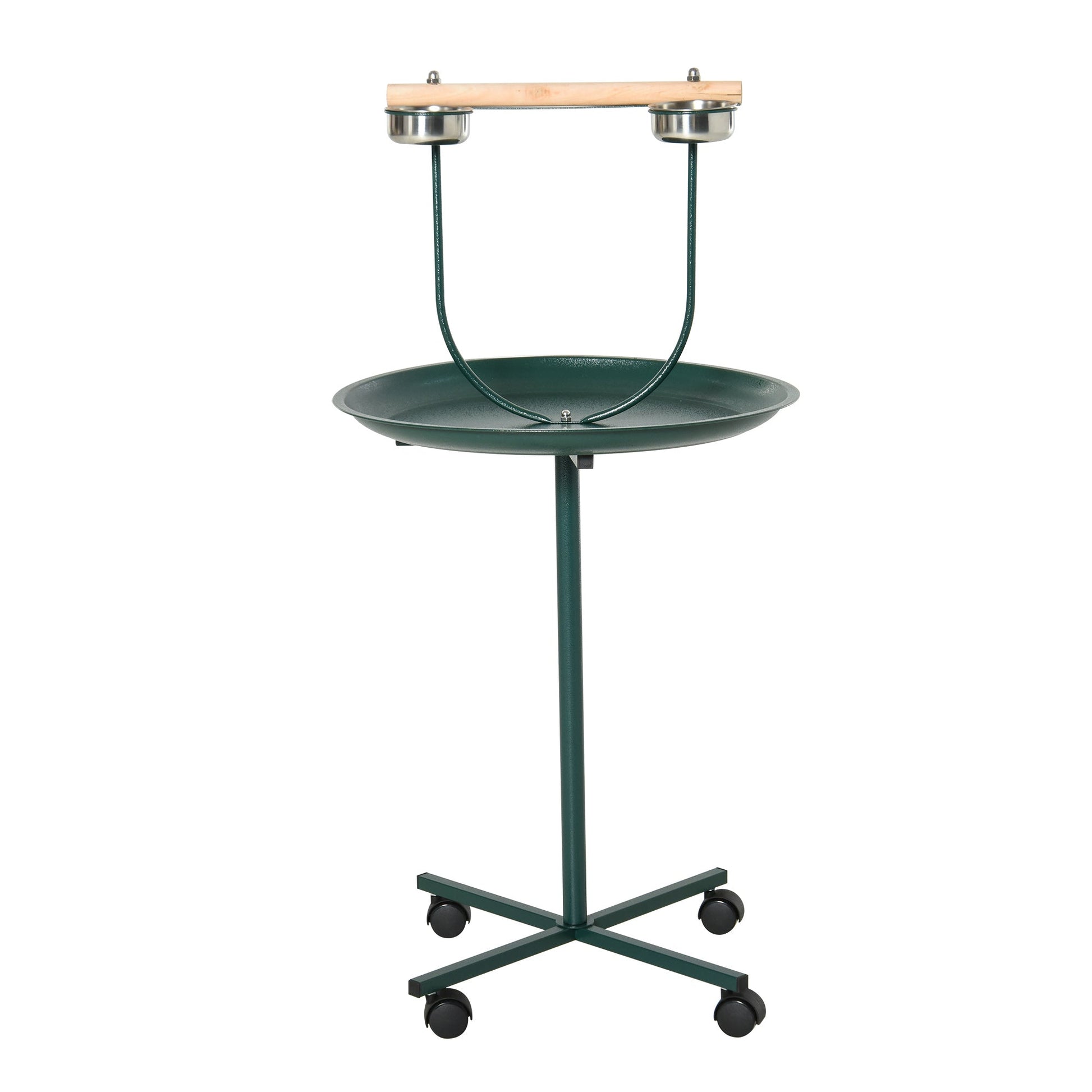 Bird Perch Stand, T-Stand Bird Training with Perch, Four Wheels, Feeding Bowls, Parrot Stand for Small, Medium Birds, Green