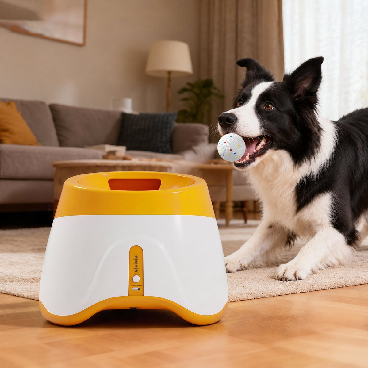 Automatic Dog Ball Launcher with 5 ETPU Balls, Dog Ball Thrower with 3 Distance Settings (6/10/14 m), Indoor Outdoor Interactive Toy for Small Medium Dogs, Orange