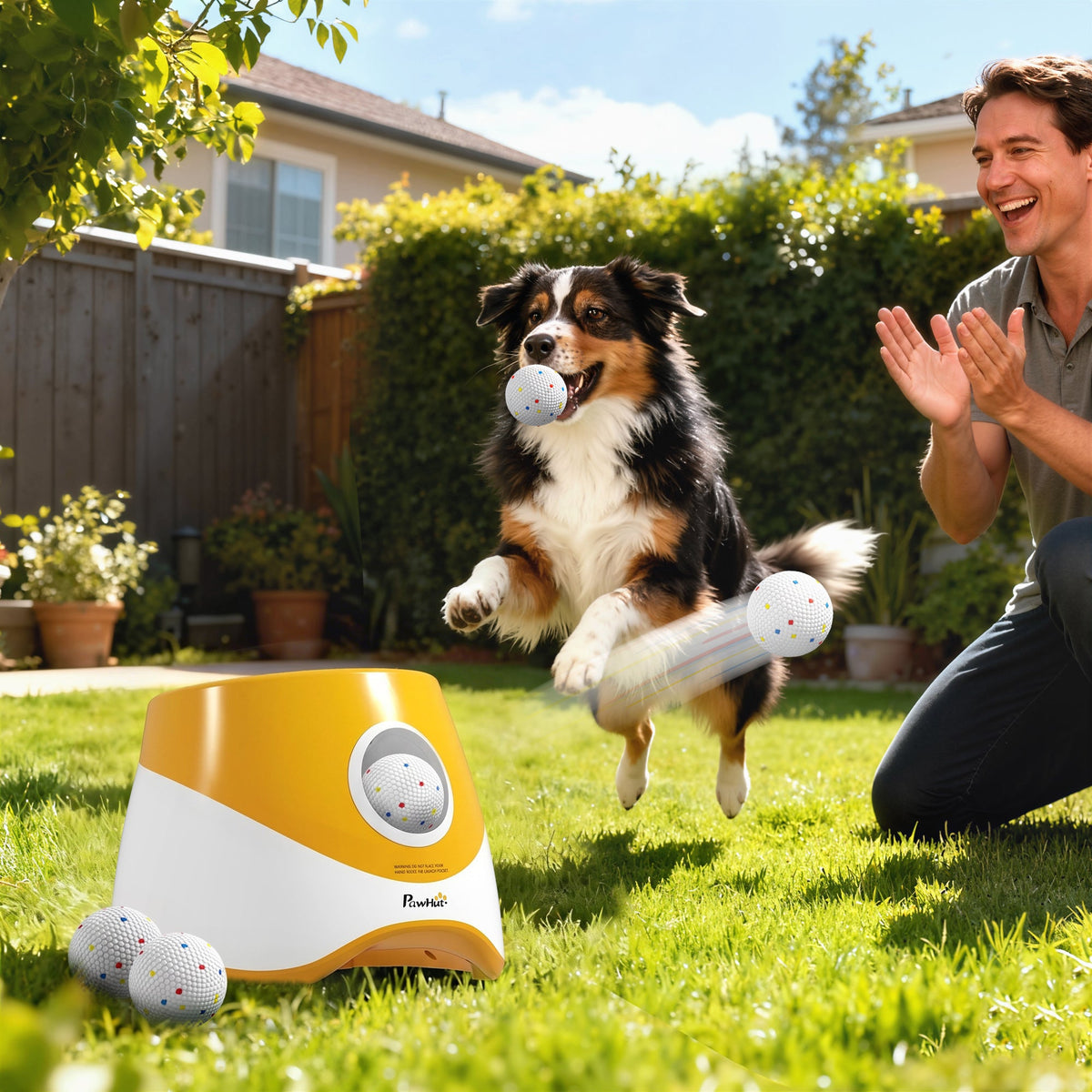 Automatic Dog Ball Launcher with 5 ETPU Balls, Dog Ball Thrower with 3 Distance Settings (6/10/14 m), Indoor Outdoor Interactive Toy for Small Medium Dogs, Orange