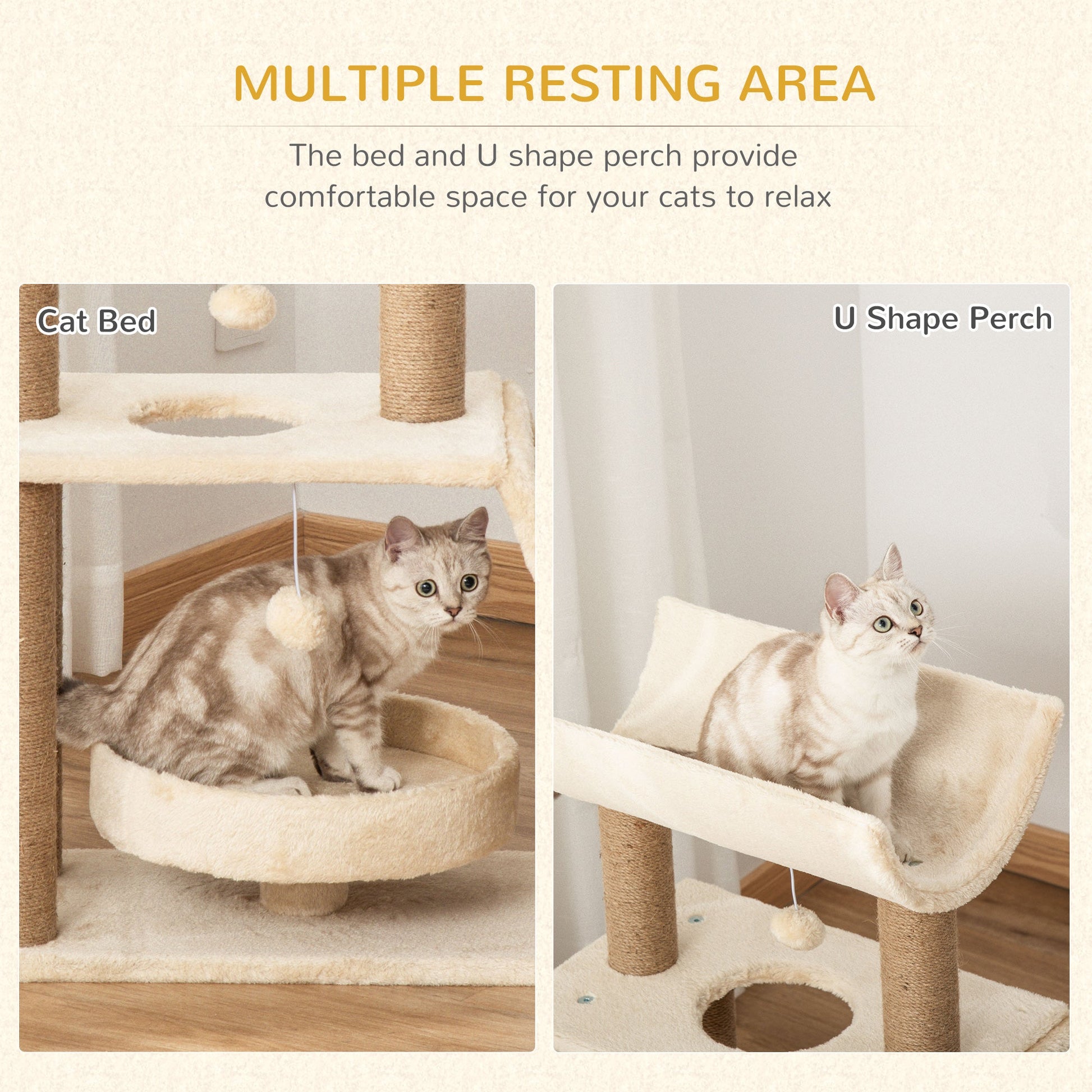 Cat Tree for Indoor Cats with Scratching Posts Pad, Kitten Tower with Bed Perch Ball Toy, 60 x 30 x 76 cm, Light Brown
