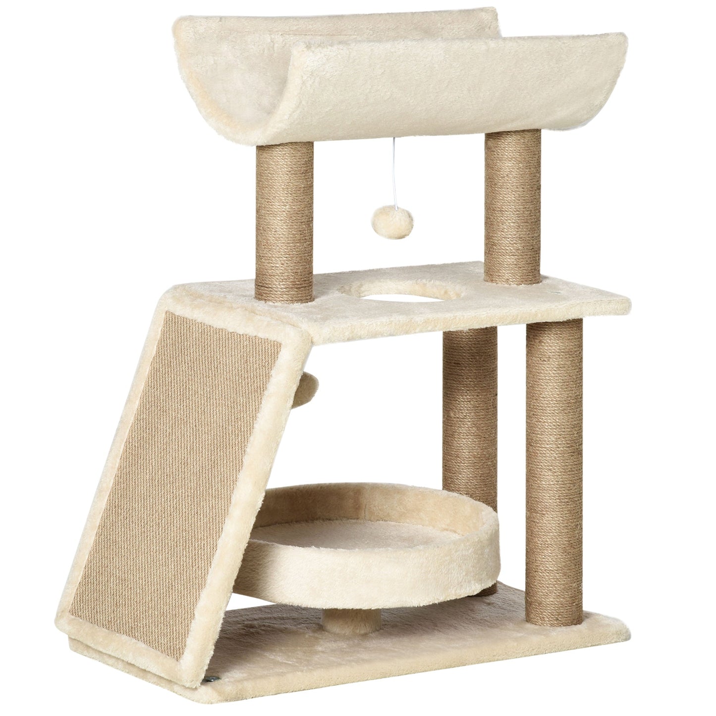 Cat Tree for Indoor Cats with Scratching Posts Pad, Kitten Tower with Bed Perch Ball Toy, 60 x 30 x 76 cm, Light Brown