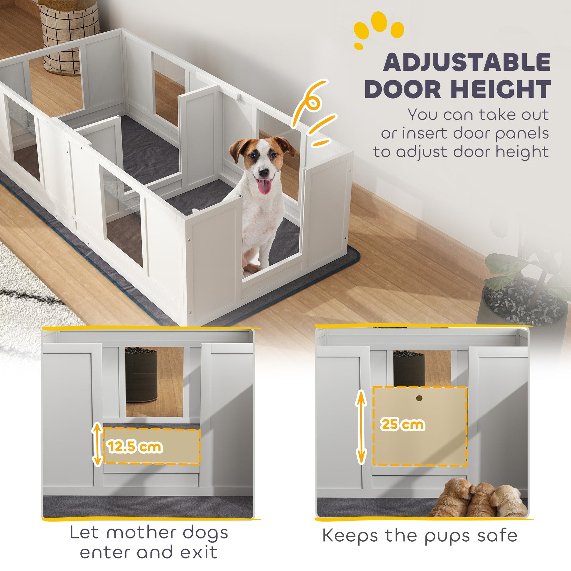 Whelping Box for Dogs with Water-Resistant Washable Whelping Pad, Dog Whelping Box with Clear Panels, Adjustable Entrance, Two Room Design, Non-Slip Foot Pads, for Small Dogs, 164 x 80cm