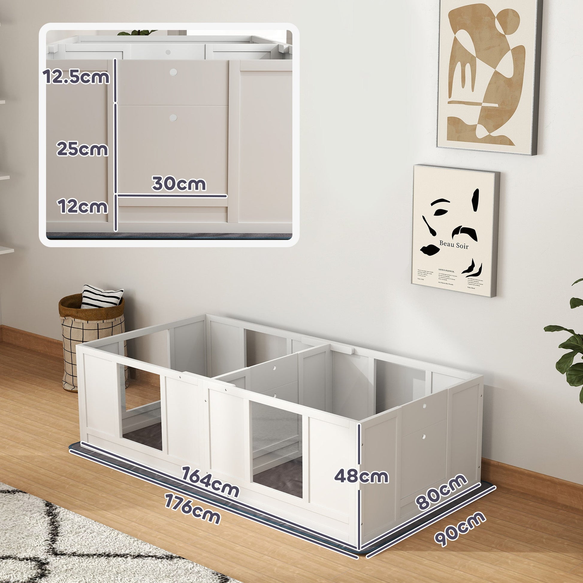Whelping Box for Dogs with Water-Resistant Washable Whelping Pad, Dog Whelping Box with Clear Panels, Adjustable Entrance, Two Room Design, Non-Slip Foot Pads, for Small Dogs, 164 x 80cm
