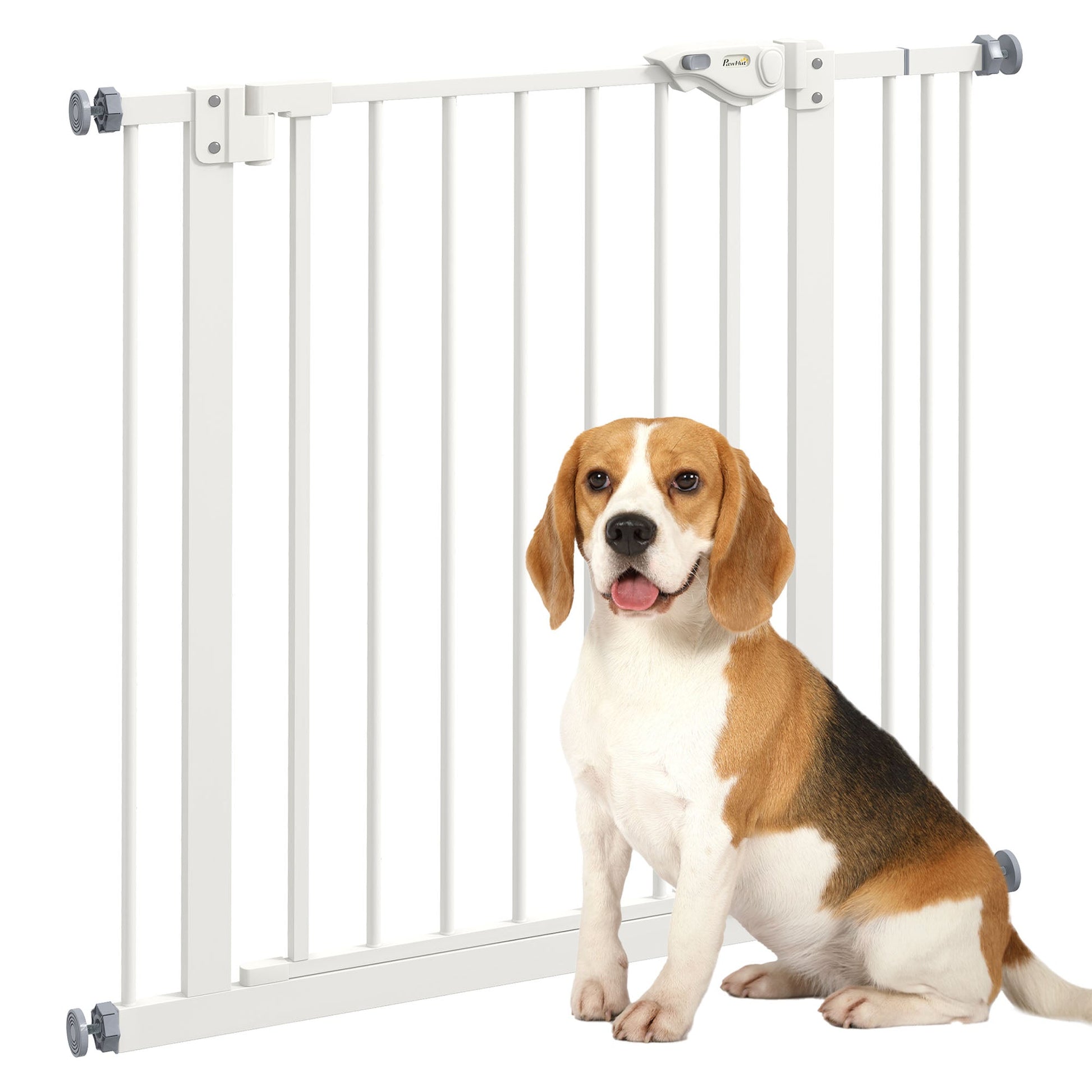 Dog Gate Stair Gate Pressure Fit Pets Barrier Auto Close for Doorway Hallway, 74-87cm Wide Adjustable, White