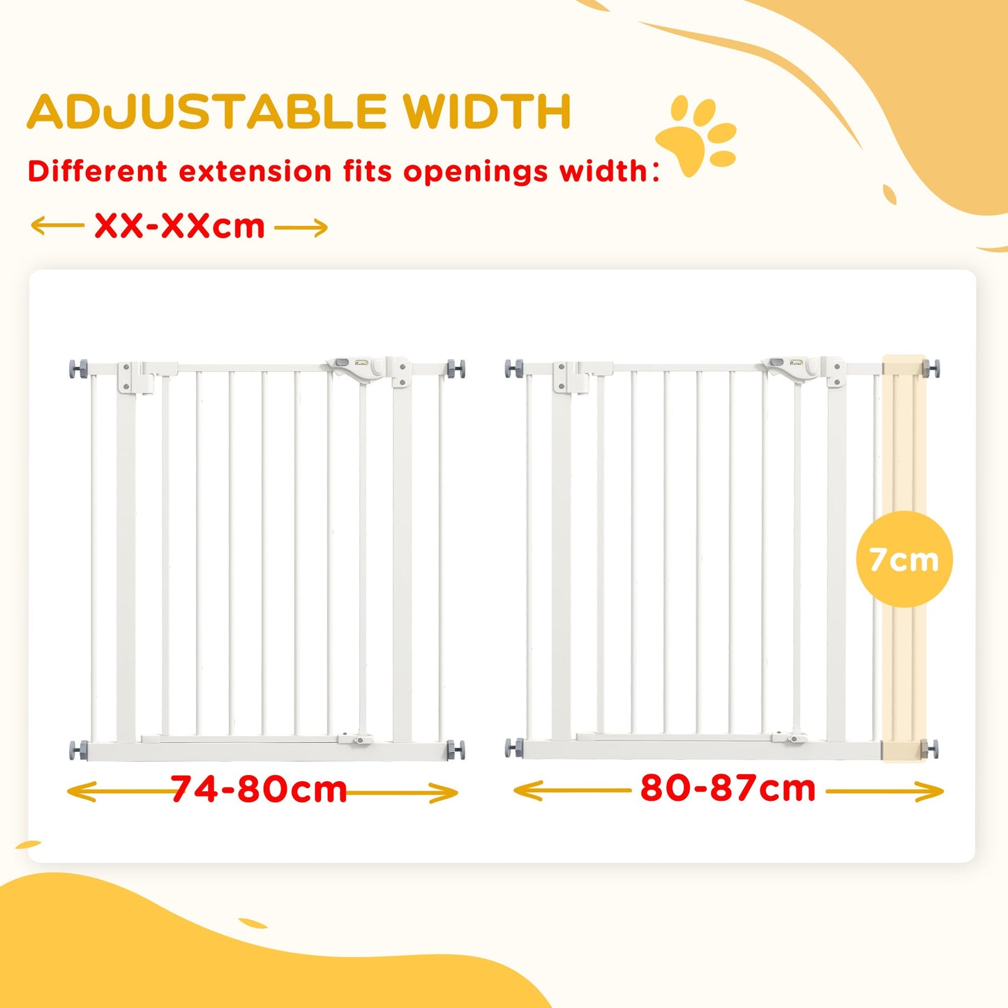 Dog Gate Stair Gate Pressure Fit Pets Barrier Auto Close for Doorway Hallway, 74-87cm Wide Adjustable, White