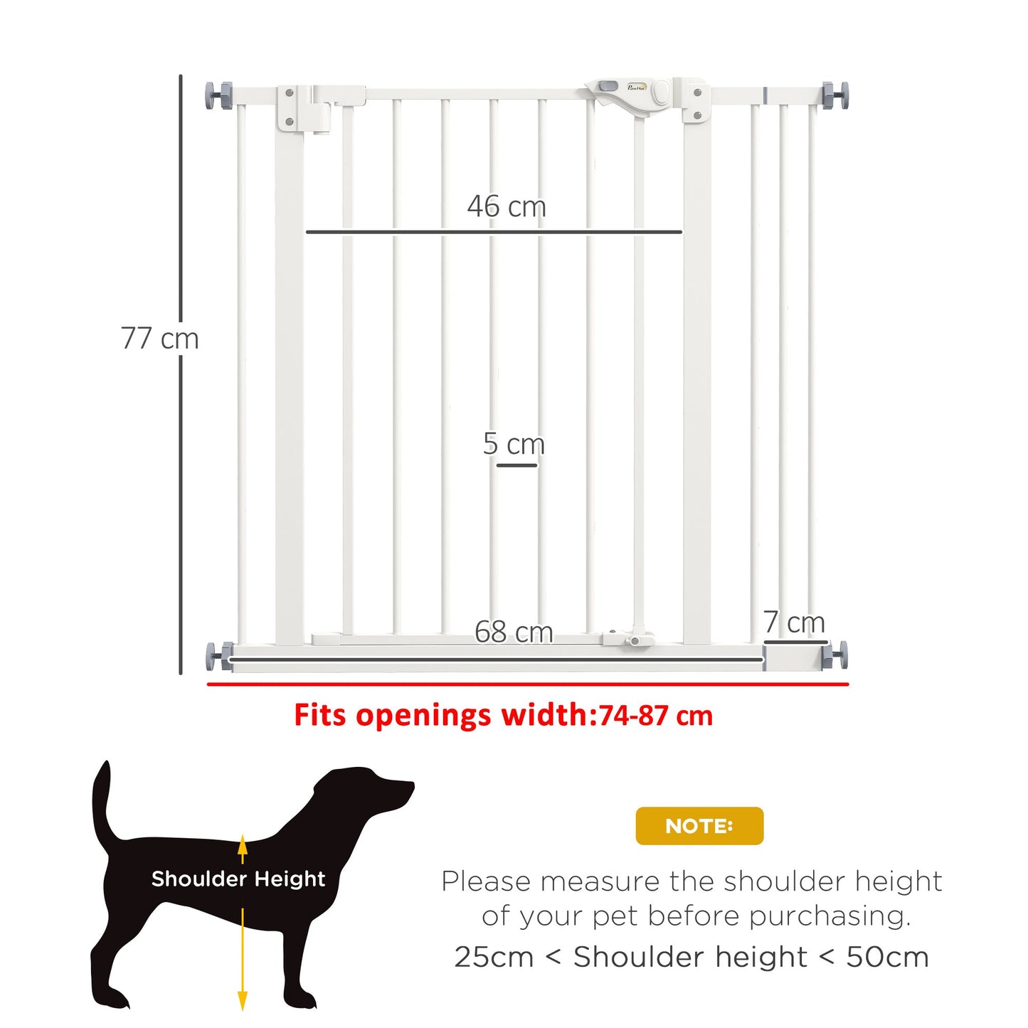 Dog Gate Stair Gate Pressure Fit Pets Barrier Auto Close for Doorway Hallway, 74-87cm Wide Adjustable, White