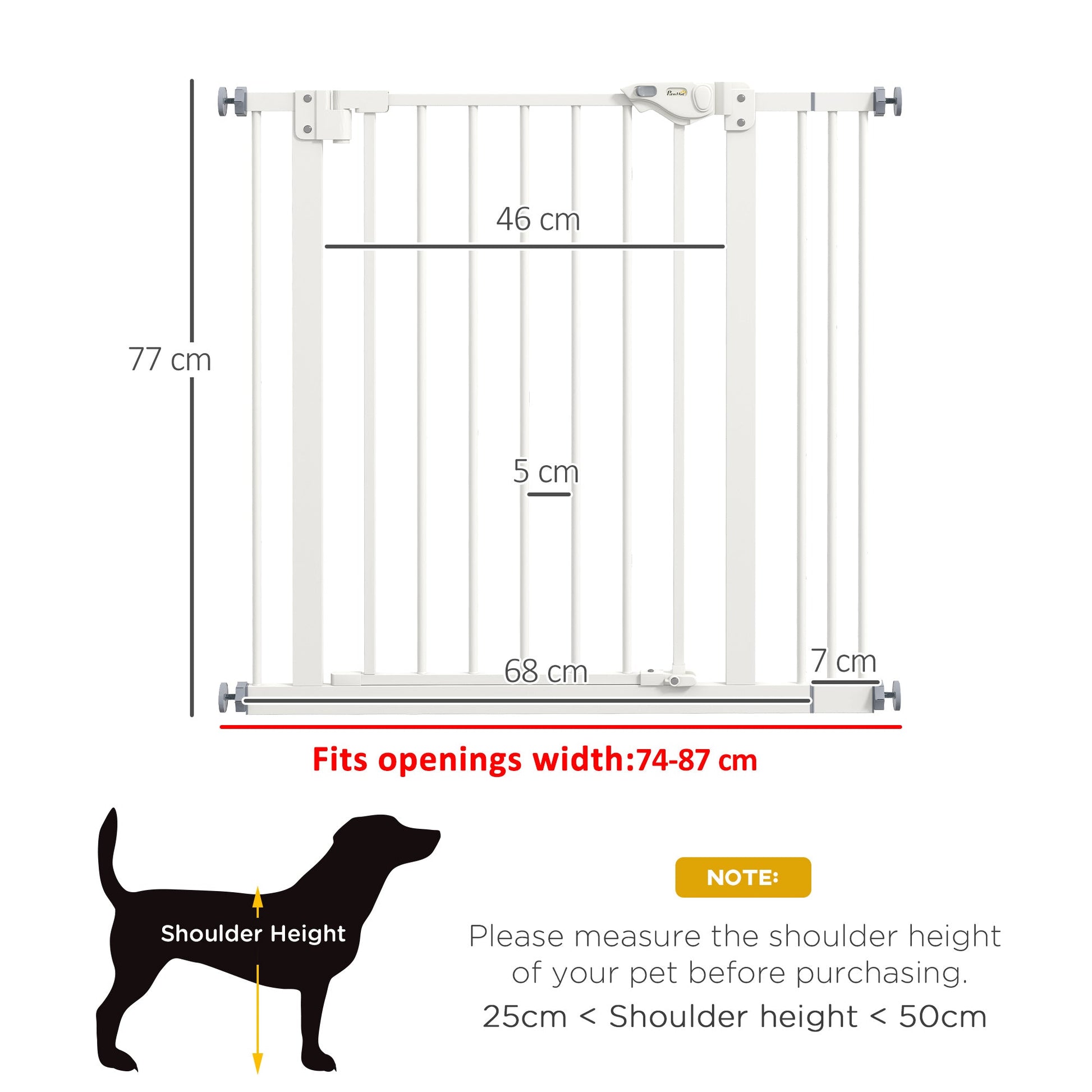 Dog Gate Stair Gate Pressure Fit Pets Barrier Auto Close for Doorway Hallway, 74-87cm Wide Adjustable, White