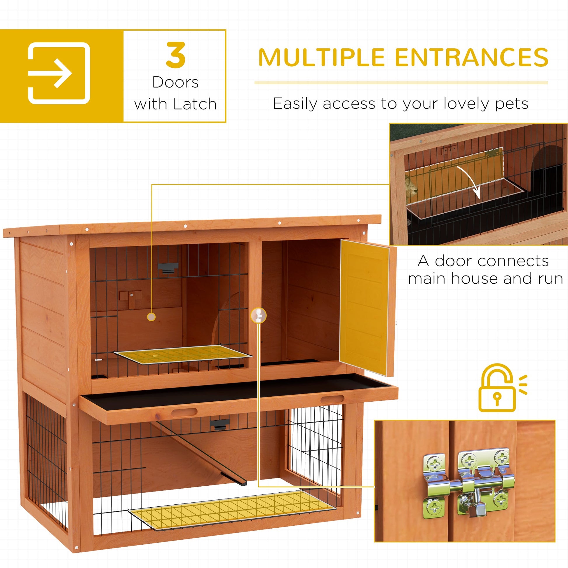 Rabbit Hutch Guinea Pig Hutch Wooden with No-Leak Tray, Asphalt Roof, Antiseptic Wood Outdoor for 1-2 Rabbits 85 x 50 x 80cm - Orange