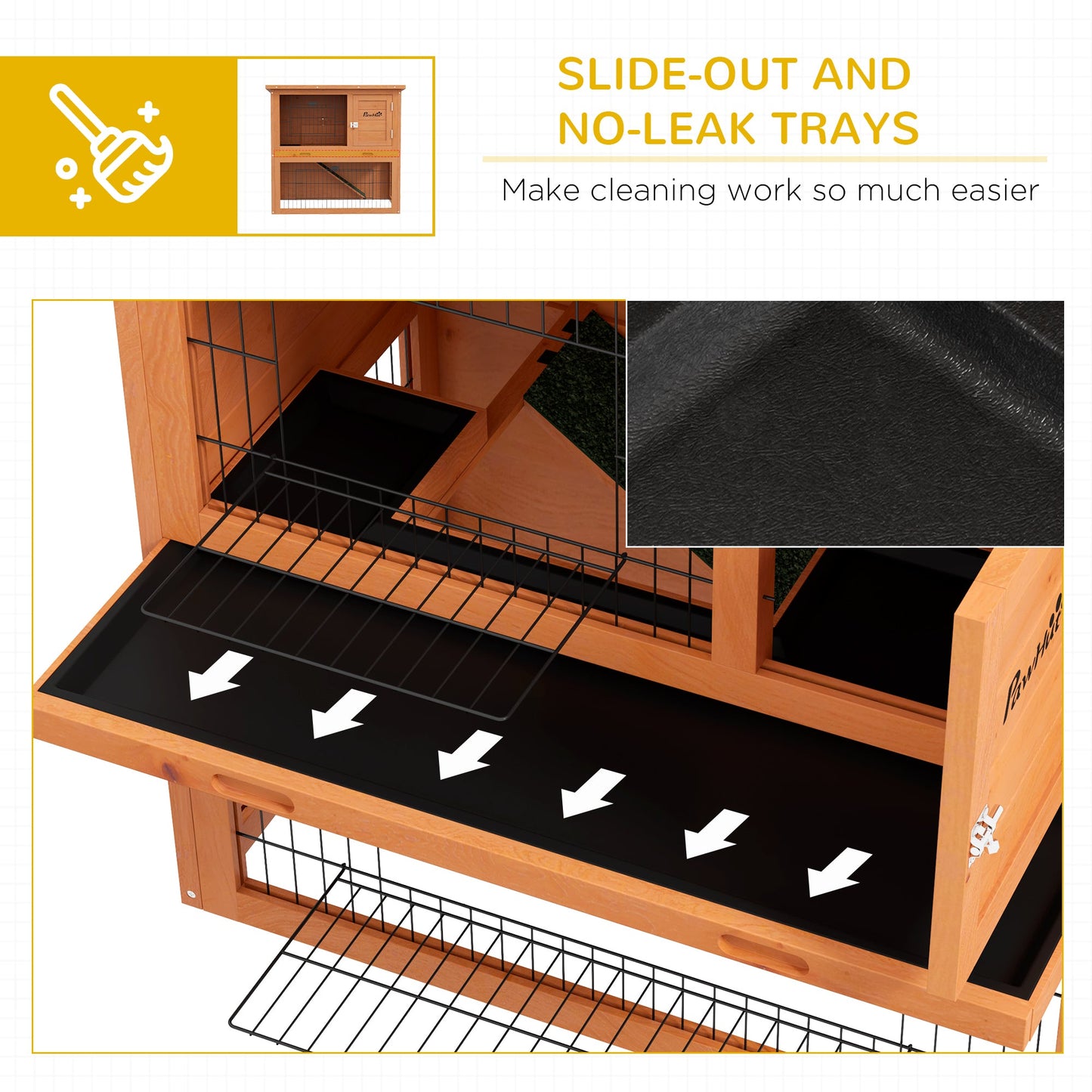Rabbit Hutch Guinea Pig Hutch Wooden with No-Leak Tray, Asphalt Roof, Antiseptic Wood Outdoor for 1-2 Rabbits 85 x 50 x 80cm - Orange