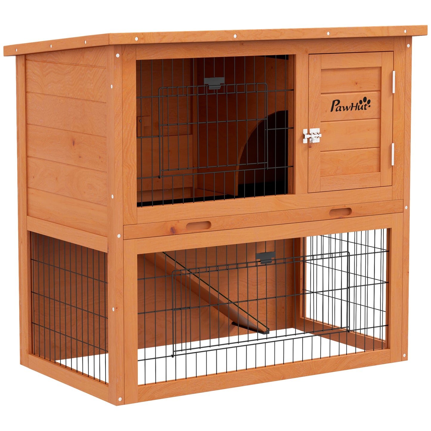 Rabbit Hutch Guinea Pig Hutch Wooden with No-Leak Tray, Asphalt Roof, Antiseptic Wood Outdoor for 1-2 Rabbits 85 x 50 x 80cm - Orange