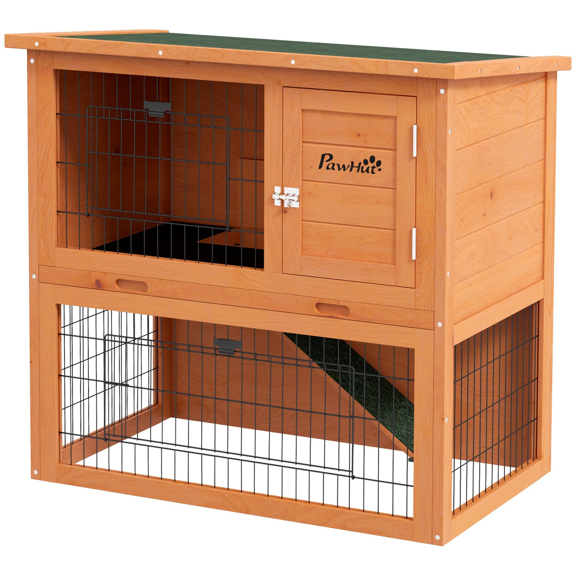 Rabbit Hutch Guinea Pig Hutch Wooden with No-Leak Tray, Asphalt Roof, Antiseptic Wood Outdoor for 1-2 Rabbits 85 x 50 x 80cm - Orange