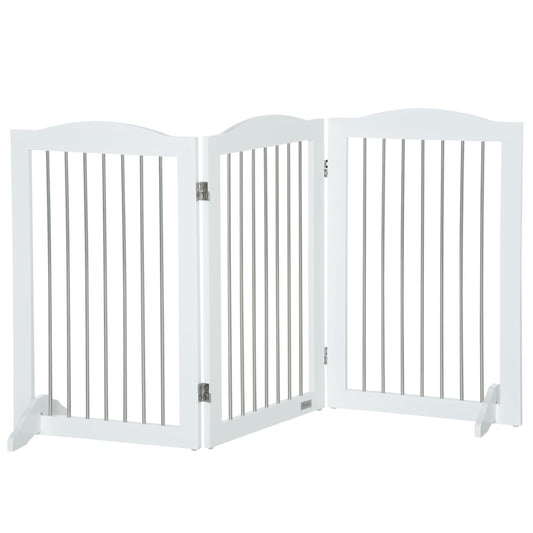 Foldable Dog Gate, Freestanding Pet Gate, Dog Barrier with Two Support Feet, for Doorways, Stairs, Halls - White