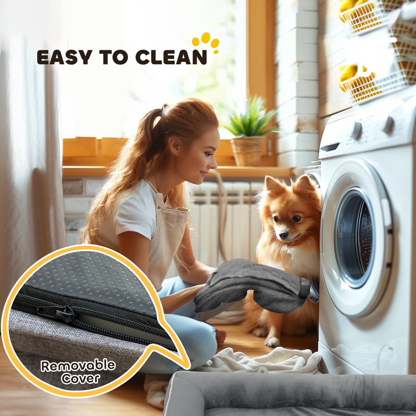 Memory Foam Dog Bed Sofa, Washable Orthopedic Dog Bed Couch with Removable Flannel Cover, 3-Sided Pet Pillow with U-Shape Bolster, Non-Slip Bottom, Grey, 112 x 80 x 16.5 cm