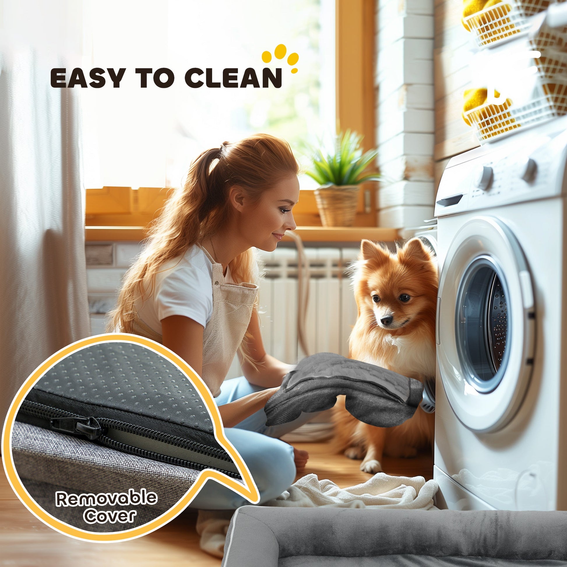 Memory Foam Dog Bed Sofa, Washable Orthopedic Dog Bed Couch with Removable Flannel Cover, 3-Sided Pet Pillow with U-Shape Bolster, Non-Slip Bottom, Grey, 112 x 80 x 16.5 cm