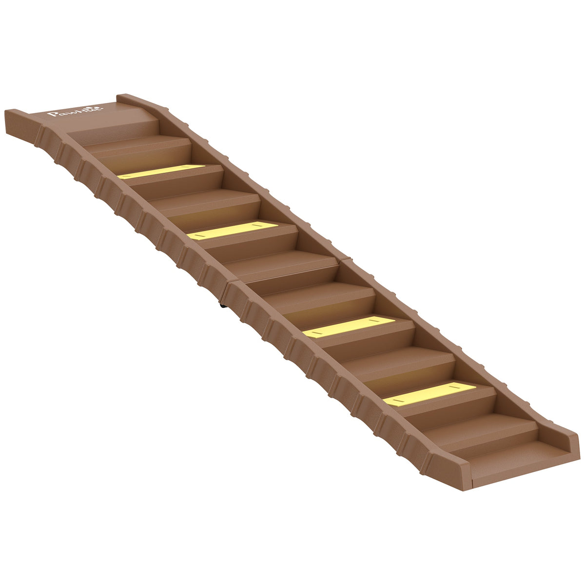Foldable Dog Ramp for Cars High Bed, Portable 10-Step Dog Stairs with Non-Slip Strips & Pads, Lightweight Pet SUV Truck Steps, Support Up to 68 KG, Brown