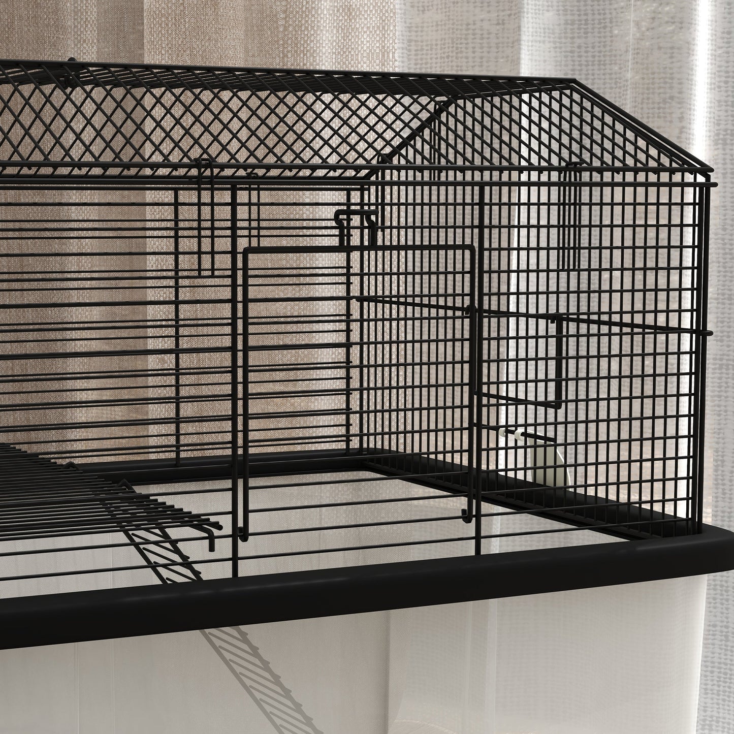 Hamster Cage, Gerbil Cage 2 Tier with Wheels, Deep Bottom, Ramp, Food Dish, Water Bottle, for Dwarf, Syrian, 57 x 43 x 57cm - Black