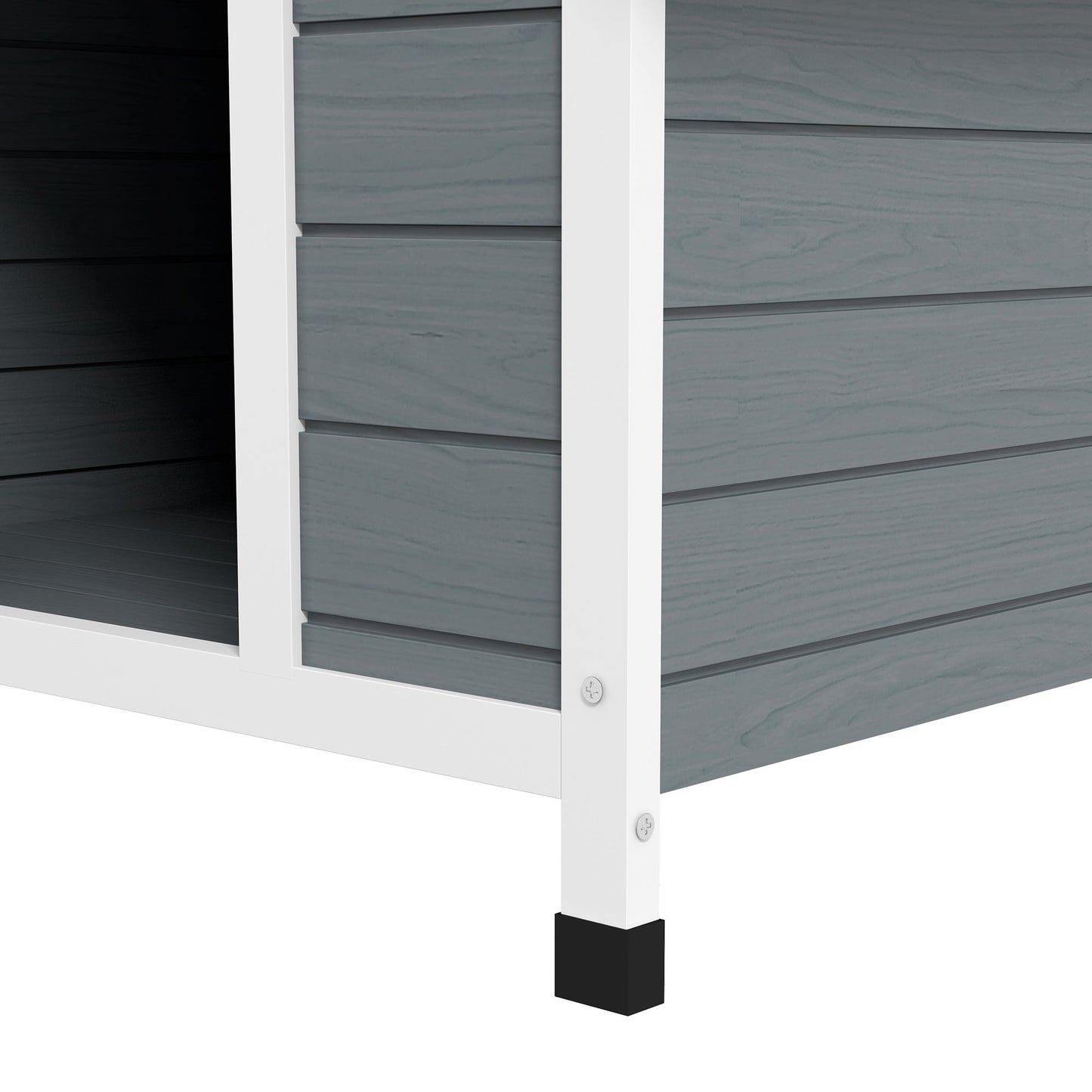 Dog Kennel Outdoor Wooden Dog House with Removable Floor, Elevated Pet Shelter, Anti-Corrosion Wood, for Large Dogs, 106.5H x 110W x 98Dcm - Grey