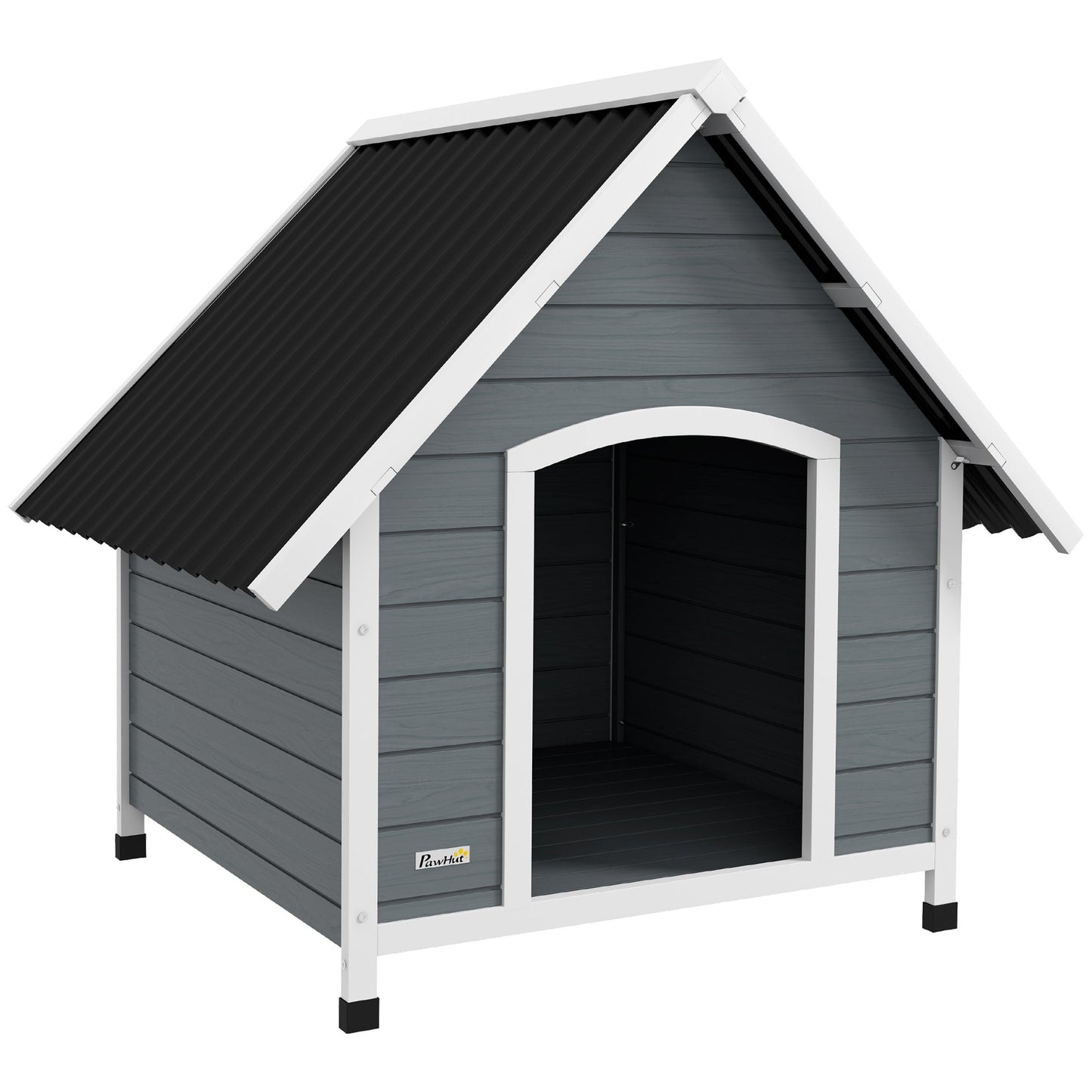 Dog Kennel Outdoor Wooden Dog House with Removable Floor, Elevated Pet Shelter, Anti-Corrosion Wood, for Large Dogs, 106.5H x 110W x 98Dcm - Grey