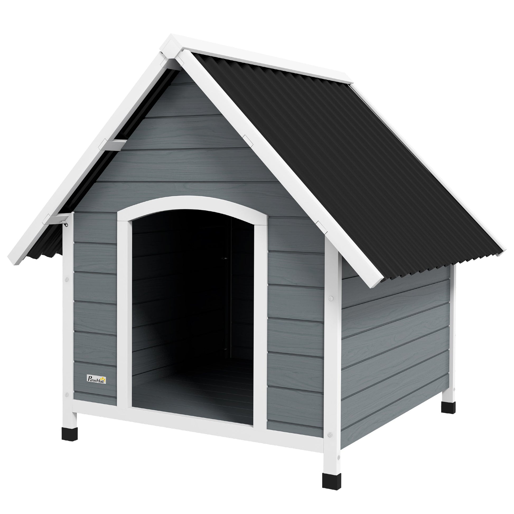 Dog Kennel Outdoor Wooden Dog House with Removable Floor, Elevated Pet Shelter, Anti-Corrosion Wood, for Large Dogs, 106.5H x 110W x 98Dcm - Grey
