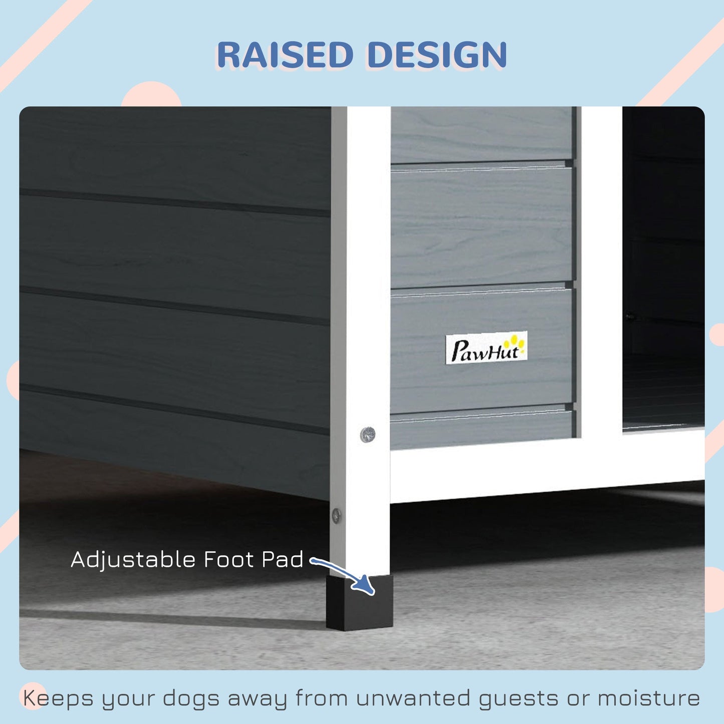 Dog Kennel Outdoor Wooden Dog House with Removable Floor, Elevated Pet Shelter, Anti-Corrosion Wood, for Large Dogs, 106.5H x 110W x 98Dcm - Grey