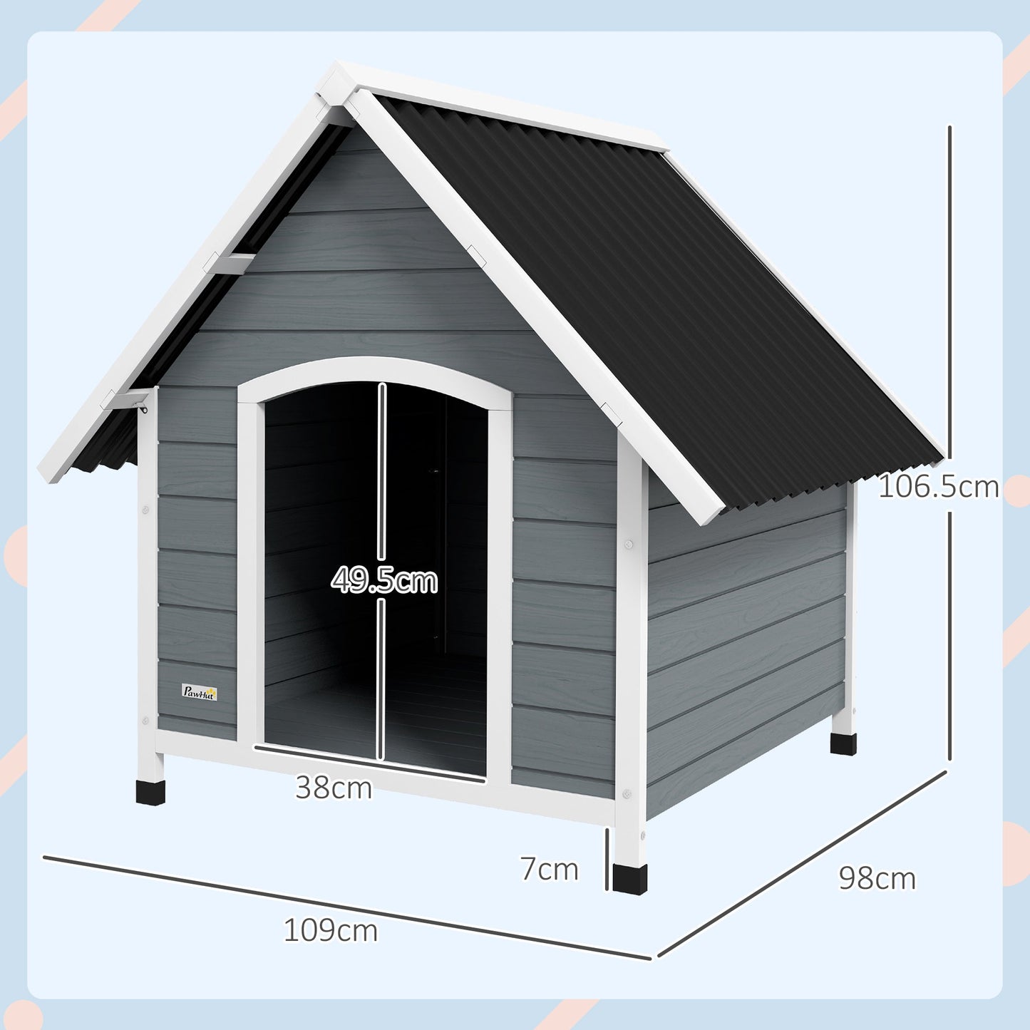 Dog Kennel Outdoor Wooden Dog House with Removable Floor, Elevated Pet Shelter, Anti-Corrosion Wood, for Large Dogs, 106.5H x 110W x 98Dcm - Grey