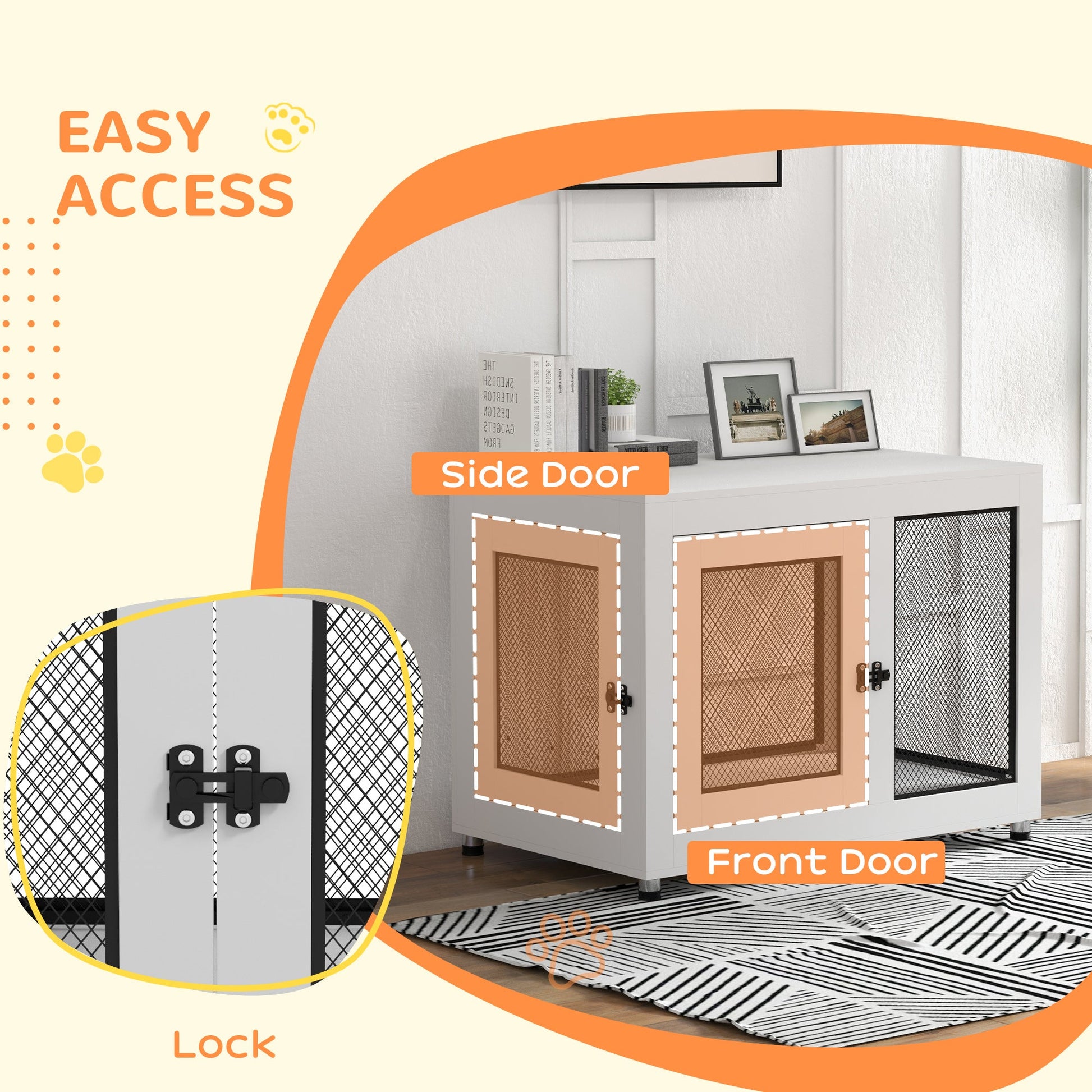 Dog Crate Furniture End Table w/ Soft Washable Cushion, Two Doors, Indoor Pet Kennel for Small Medium Large Dogs w/ Wire Mesh, White